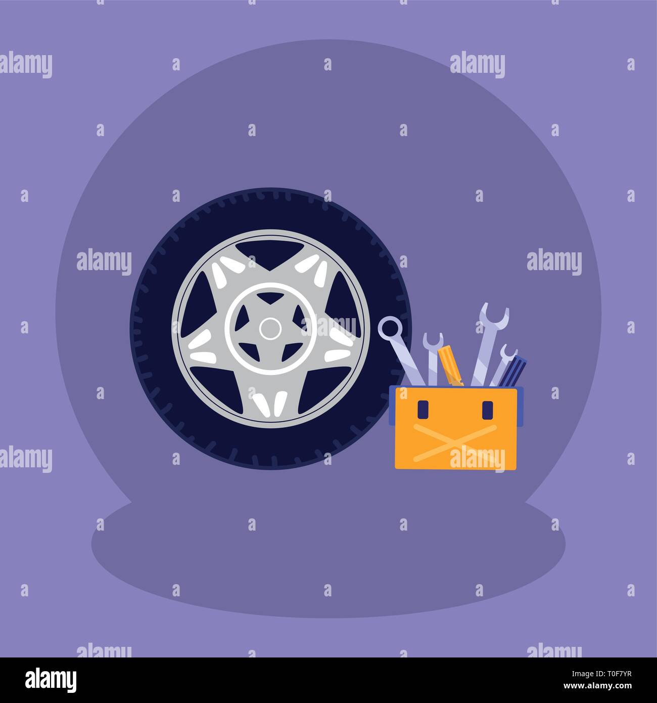 tools box mechanic with tire track vector illustration design Stock ...