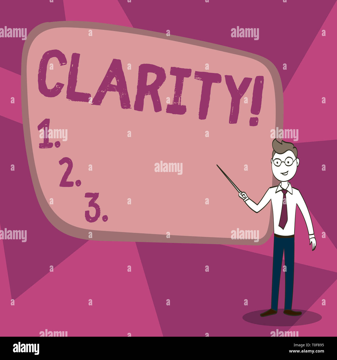 Word writing text Clarity. Business photo showcasing Certainty Precision Purity Comprehensibility Transparency Accuracy Confident Man in Tie, Eyeglass Stock Photo