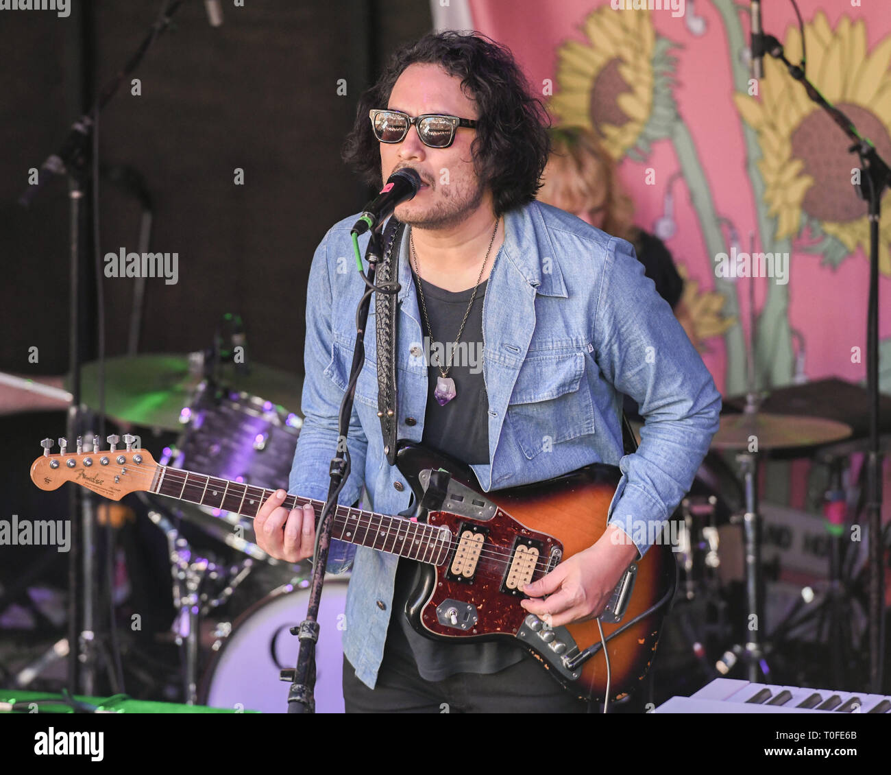 March 13, 2019 - Austin, Texas, USA - JAKE GARCIA of The Black Angels Preforms a showcase at the Mohawk Outdoors for SXSW in Austin, Texas. (Credit Image: © Billy Bennight/ZUMA Wire) Stock Photo