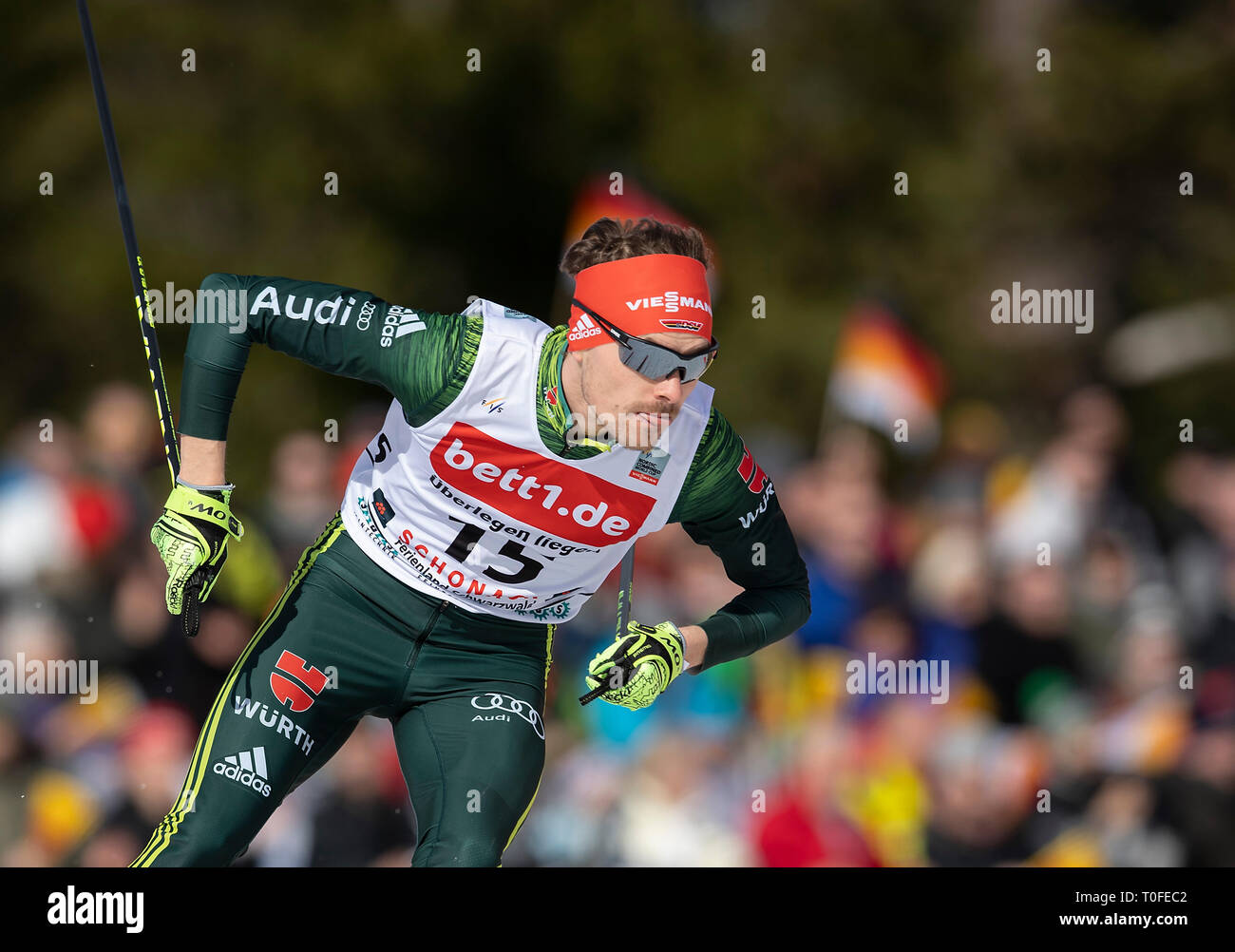 After Scho, Deutschland. 16th Mar, 2019. Fabian RIESSLE (GER, SZ Breitnau), promotion, individual competition Individual Gundersen, cross country 10 km, Schwarzwaldpokal, 16.03.2019. FIS World Cup Nordic Combined 15-17.03.2019 in Schoafter/Germany. Ã,Â | usage worldwide Credit: dpa/Alamy Live News Stock Photo