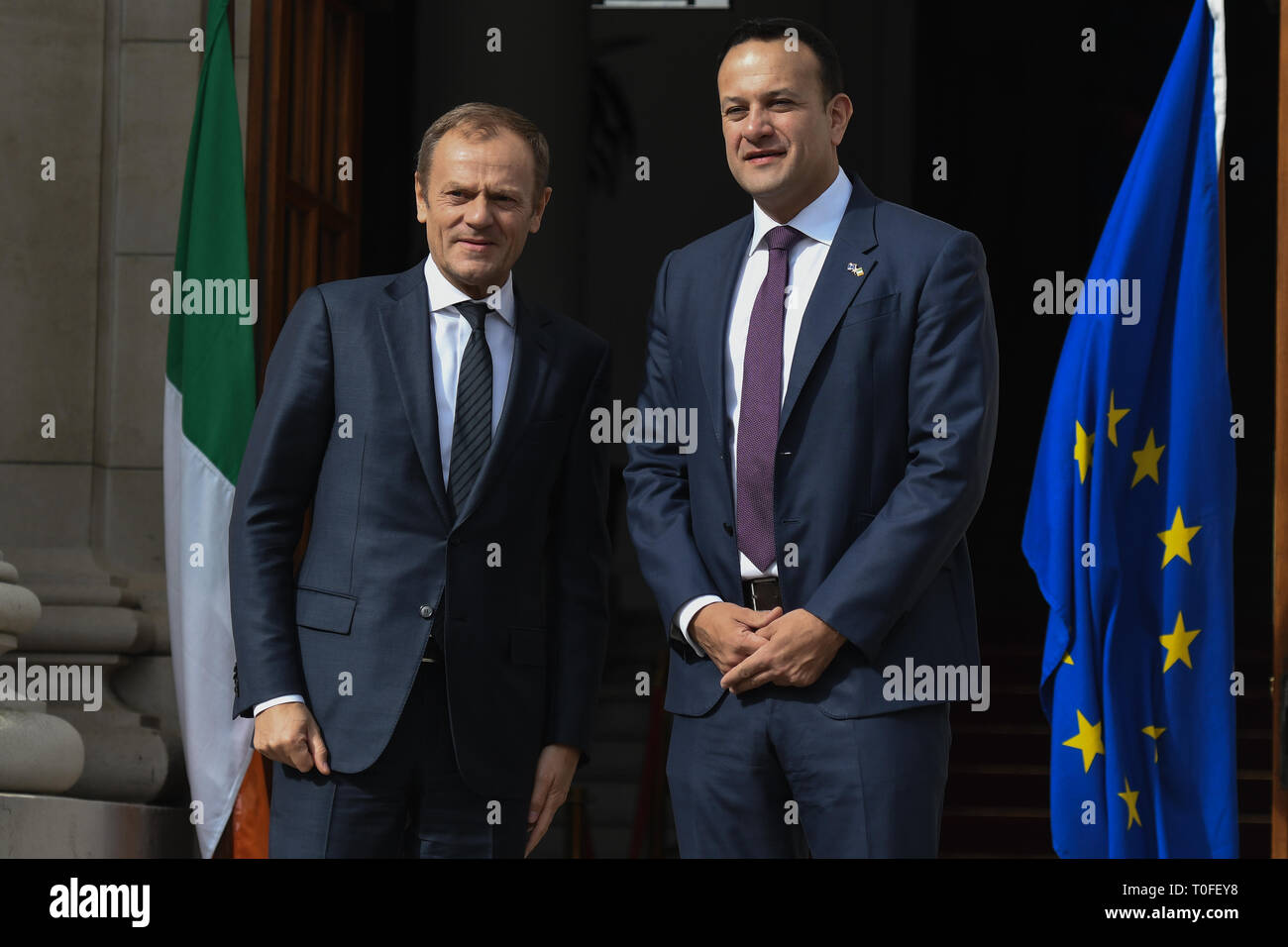 Dublin, Ireland. 19th Mar, 2019. European Council President Donald Tusk meets Taoiseach Leo Varadkar for Brexit talks, in Government Buildings in Dublin. Credit: ASWphoto/Alamy Live News Stock Photo