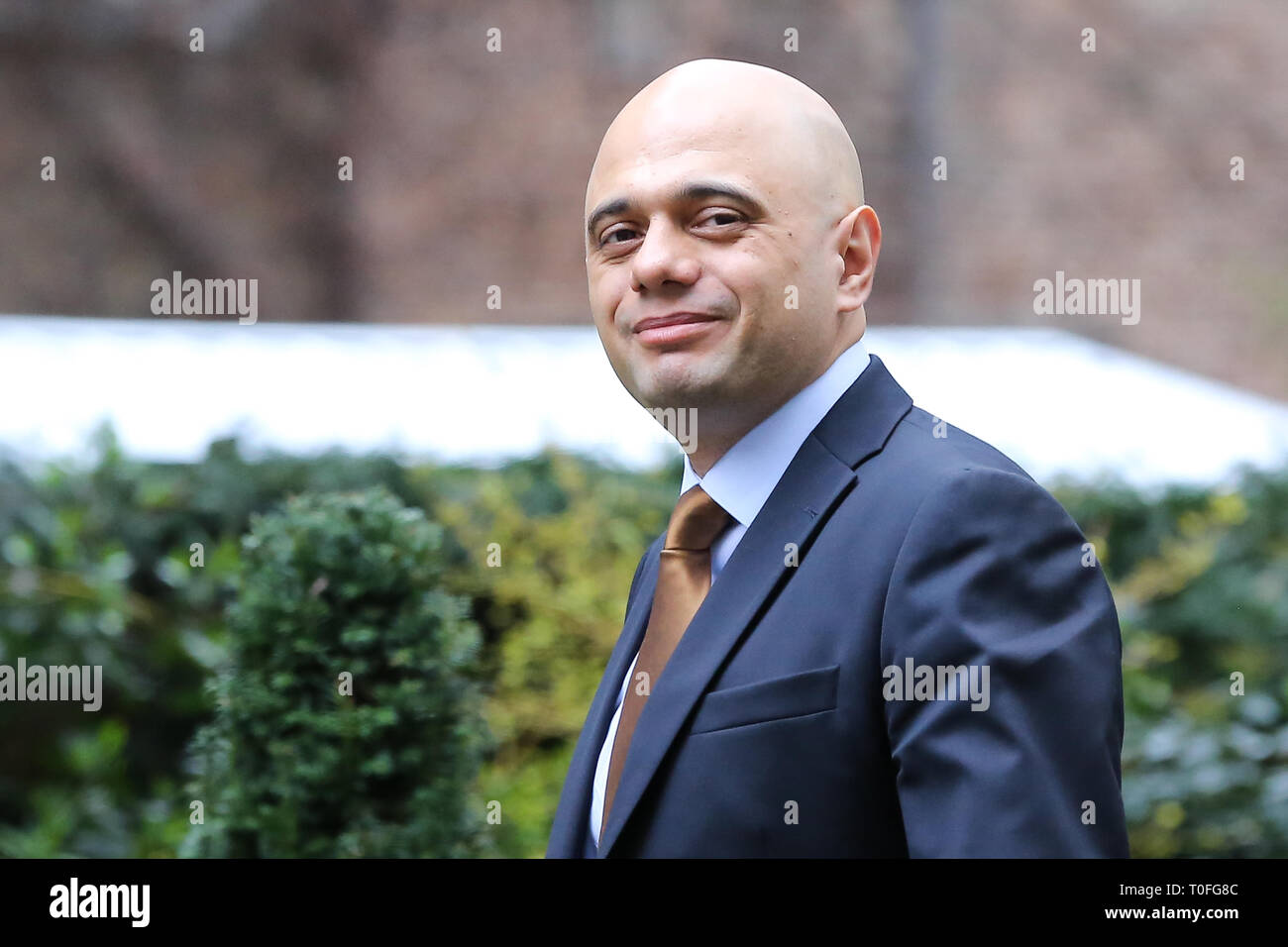 Sajid Javid - Home Secretary is seen on his arrival at the Downing Street to attend the weekly Cabinet Meeting. Stock Photo