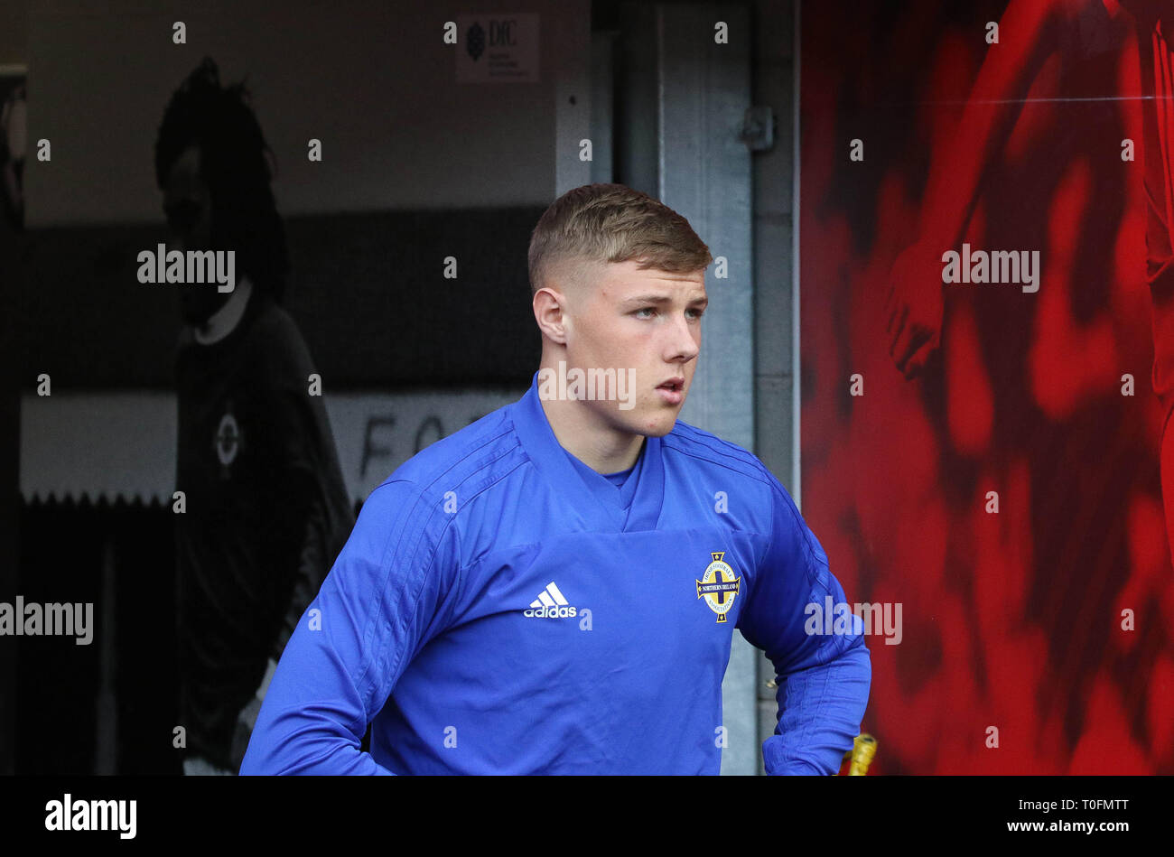 Windsor Park, Belfast, Northern Ireland.20 March 2019.Northern Ireland training in Belfast this morning ahead of their UEFA EURO 2020 Qualifier against Estonia tomorrow night in the stadium. Daniel Ballard training. Credit: David Hunter/Alamy Live News. Stock Photo