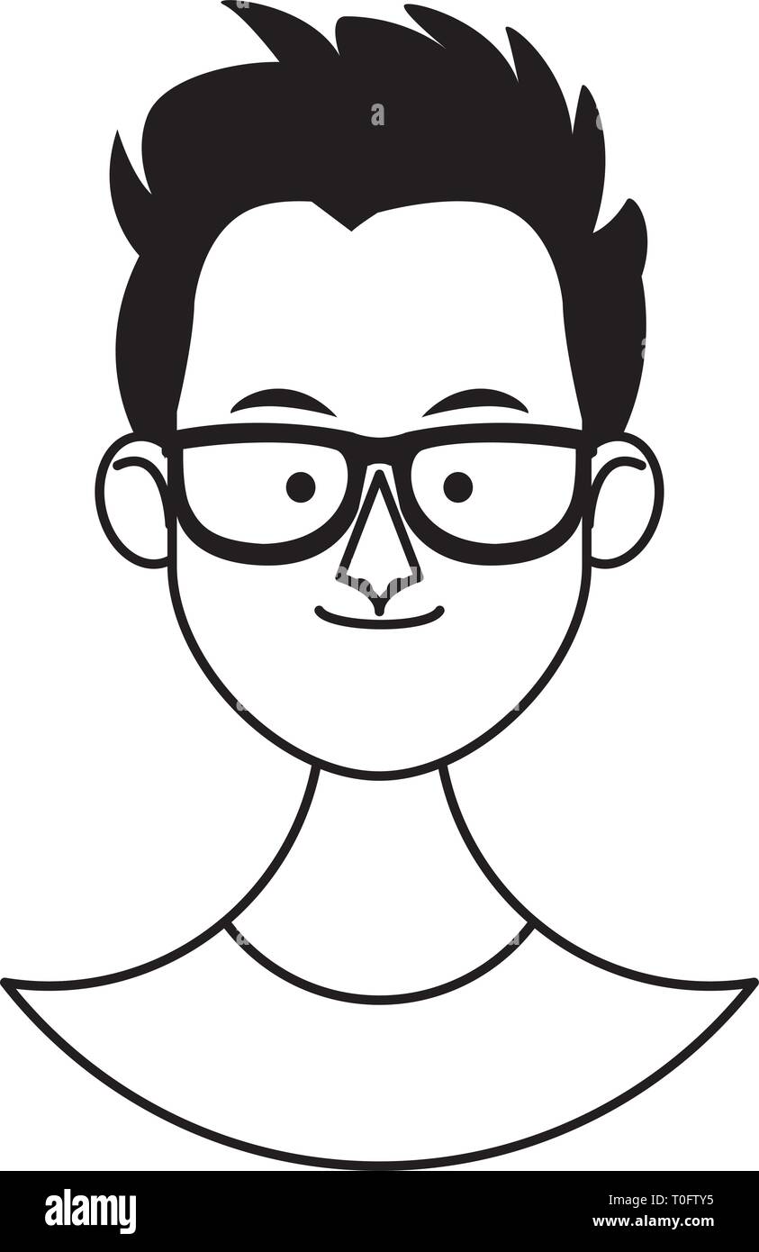 young man face cartoon in black and white Stock Vector Image & Art - Alamy