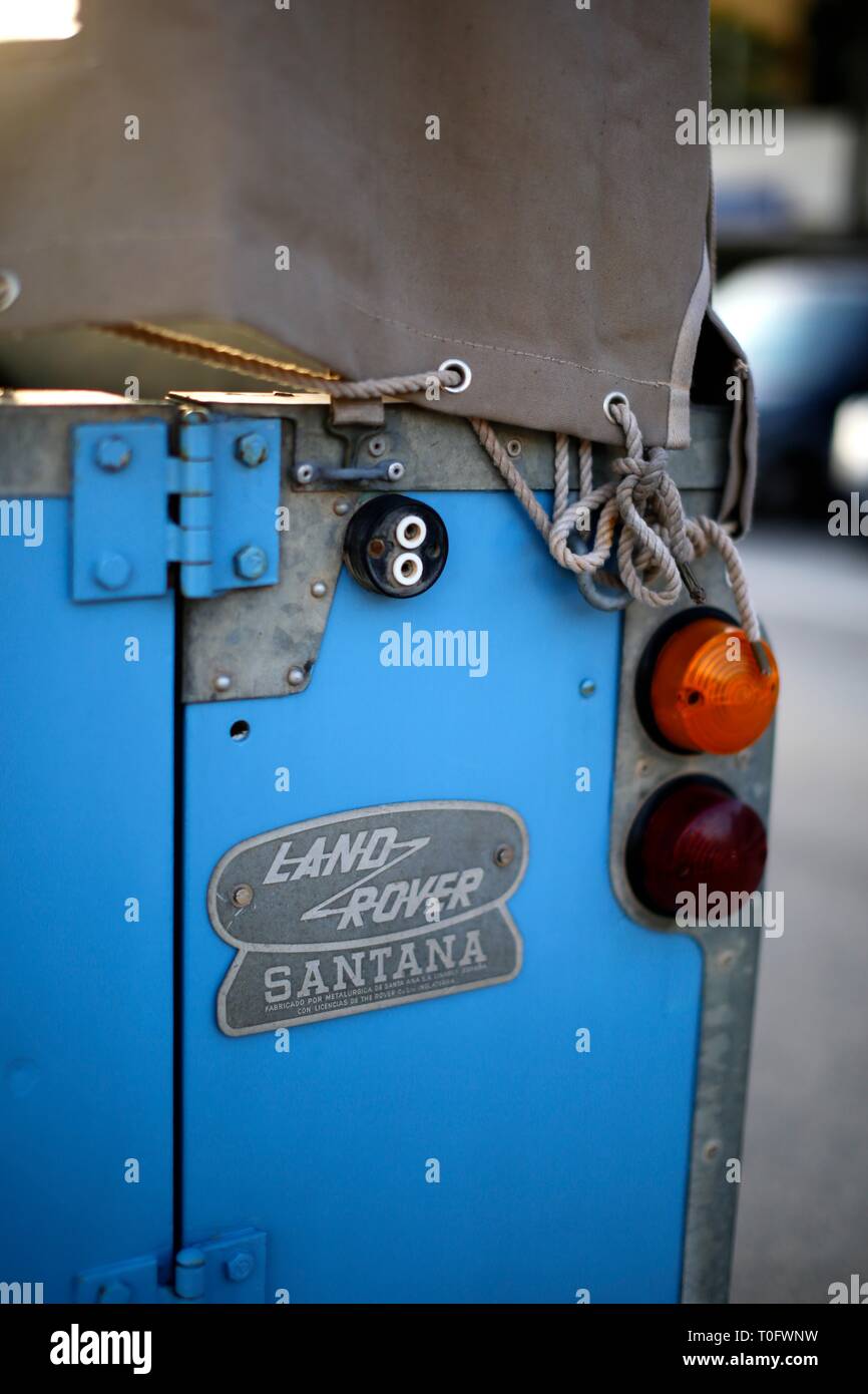 Land Rover Defender Series 2 Santana close up of tailgate and tail light  and logo with canvas top Stock Photo - Alamy