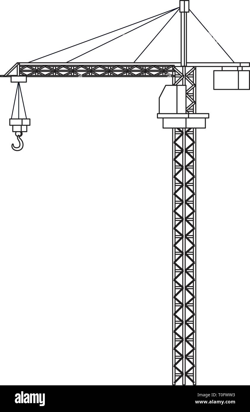 Cronstruction crane machinery isolated in black and white Stock Vector ...