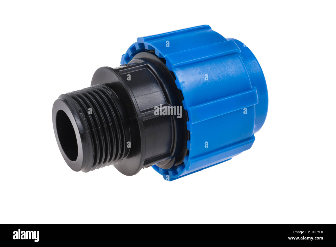 compression couplings and fittings for polyethylene pipes isolated on