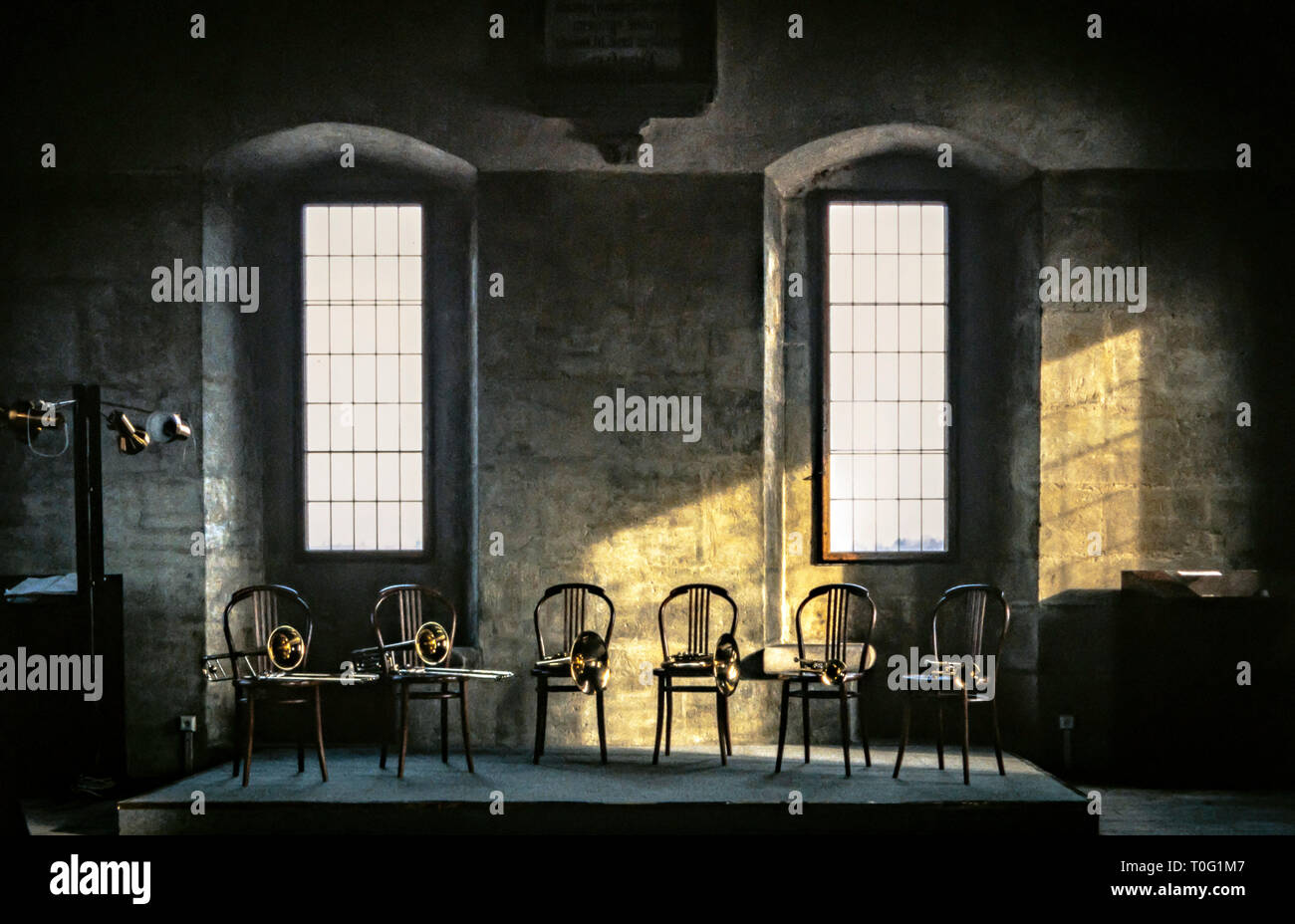 Empty concert stage with instruments hi-res stock photography and ...