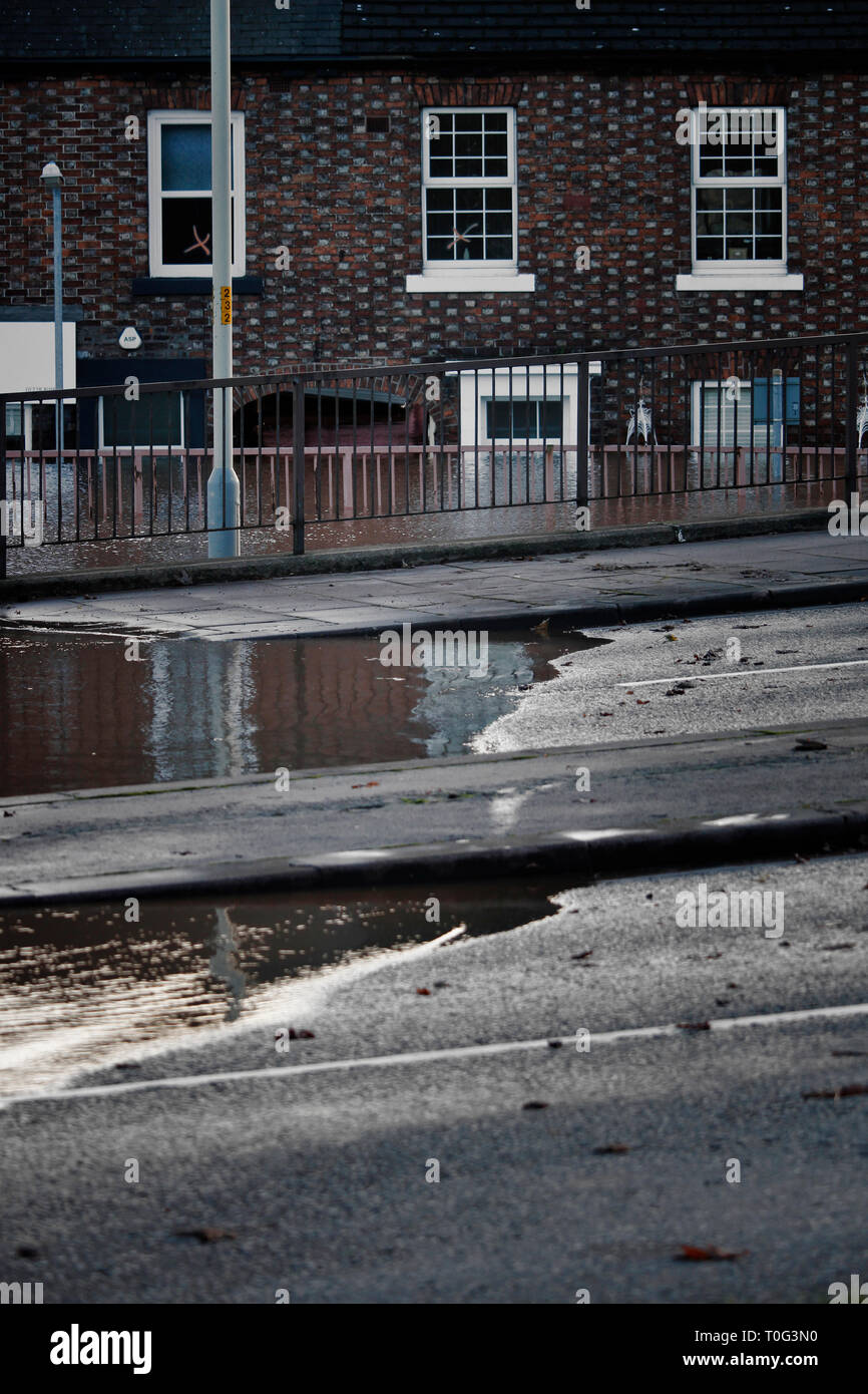 Flooding on Castleway in Carlisle after Storm Desmond. Cumbria, UK. Stock Photo