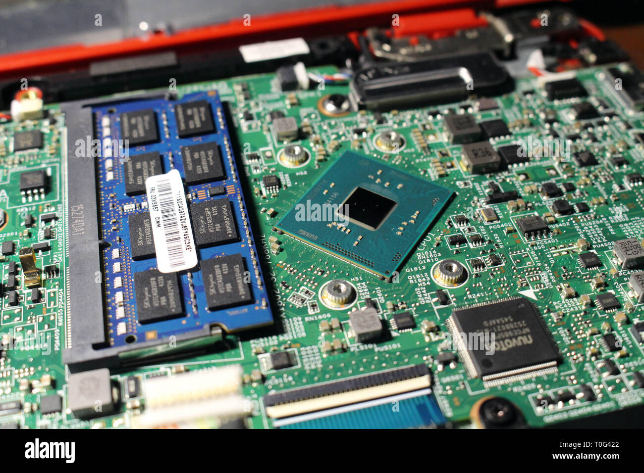 Hardware. Photo of laptop motherboard, close-up Stock Photo - Alamy