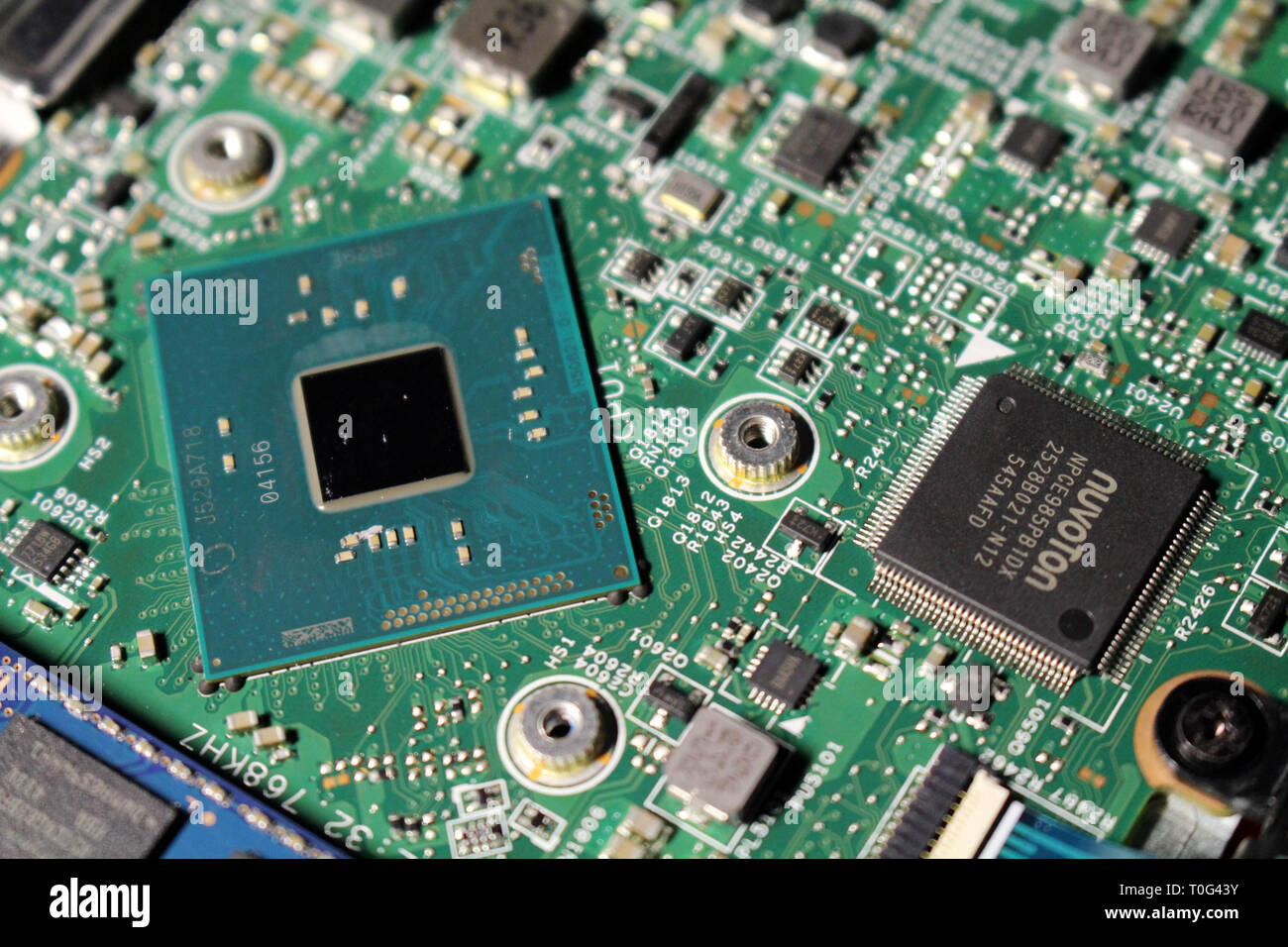 Closeup view at laptop motherboard and components. Processor or CPU as its  brain Stock Photo - Alamy