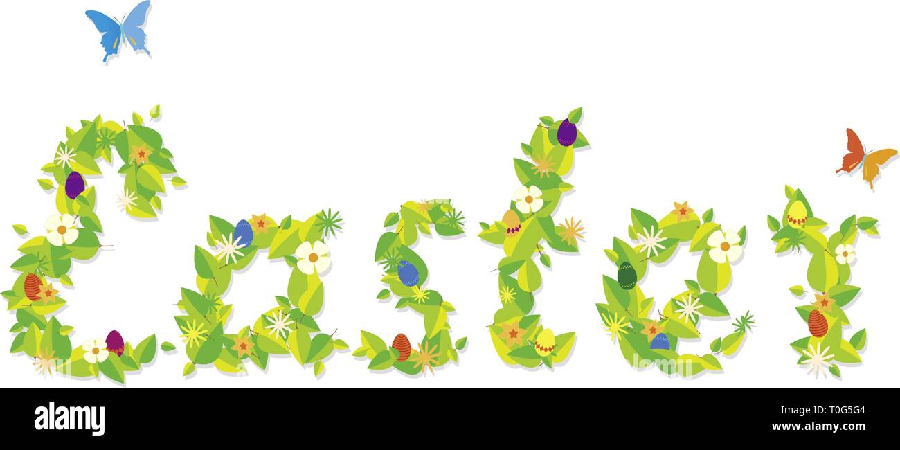 Easter in floral letters Stock Vector