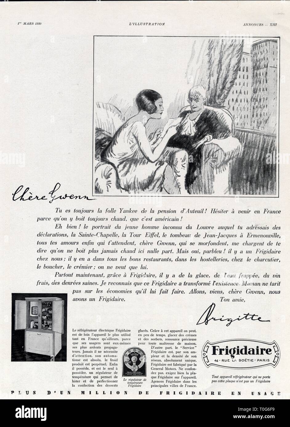 Publicité ancienne. Frigidaire. 1 mars 1930 Stock Photo