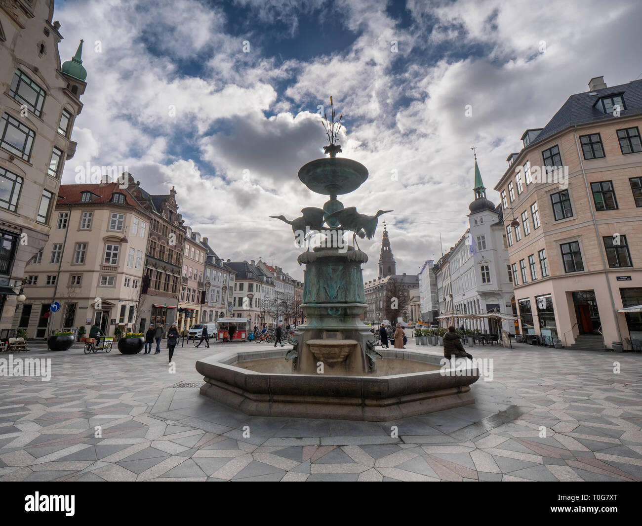 Storkespringvandet fountain in the center of Copenhagen, Denmark Stock Photo