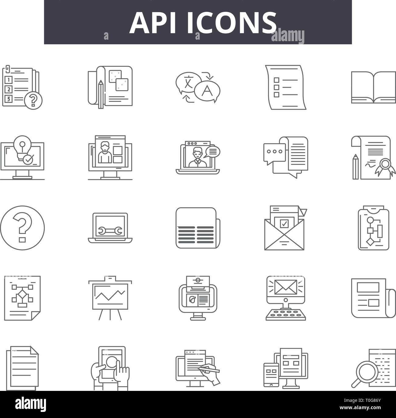 Api line icons for web and mobile design. Editable stroke signs. Api ...