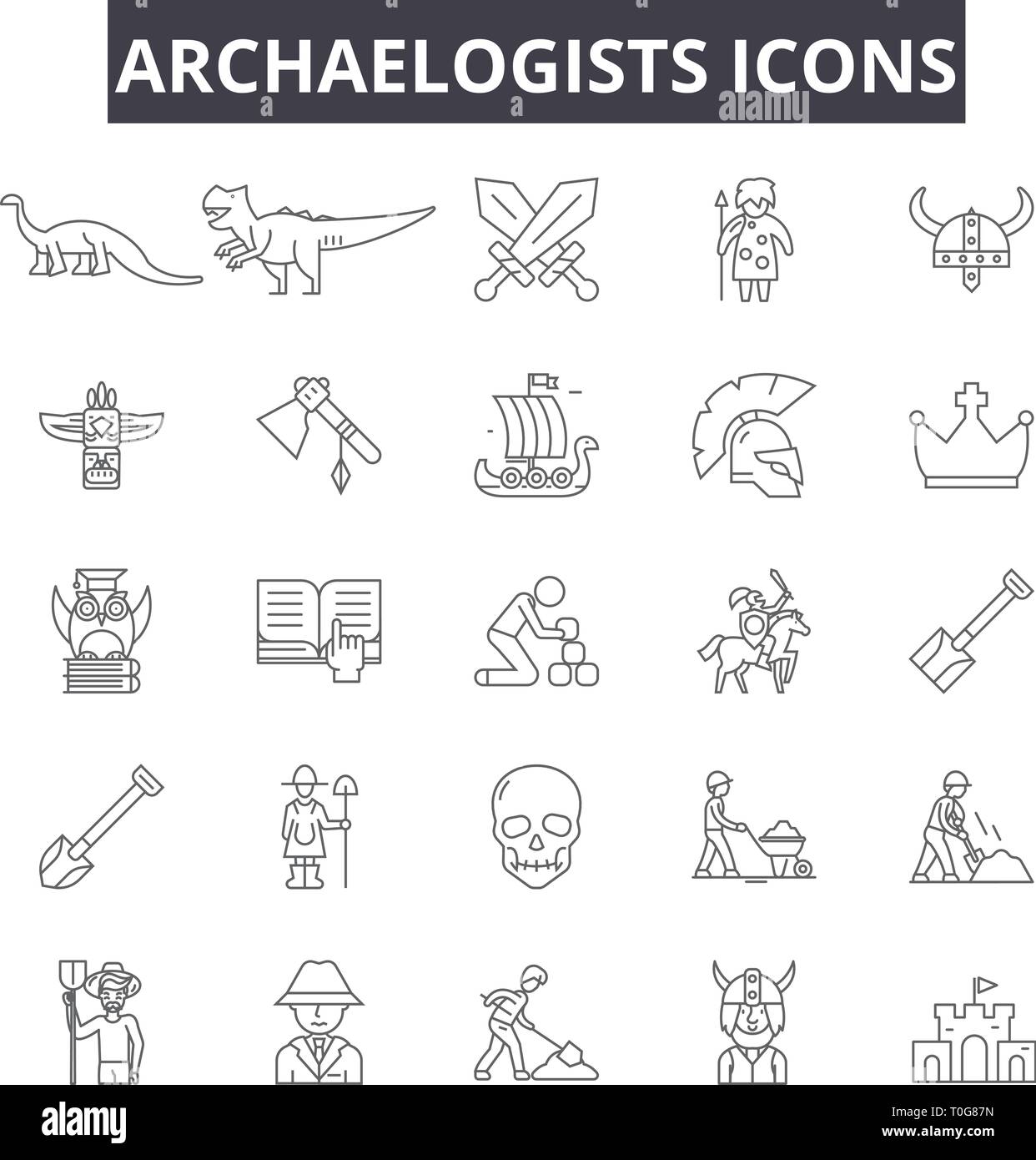 Archaelogists line icons for web and mobile design. Editable stroke signs. Archaelogists  outline concept illustrations Stock Vector