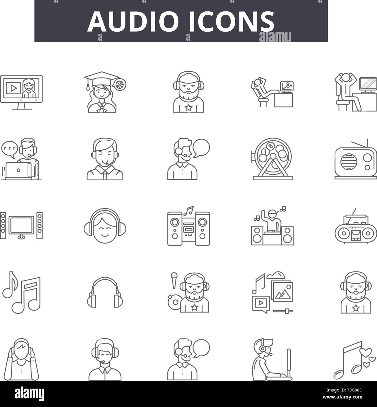 Audio line icons for web and mobile design. Editable stroke signs ...