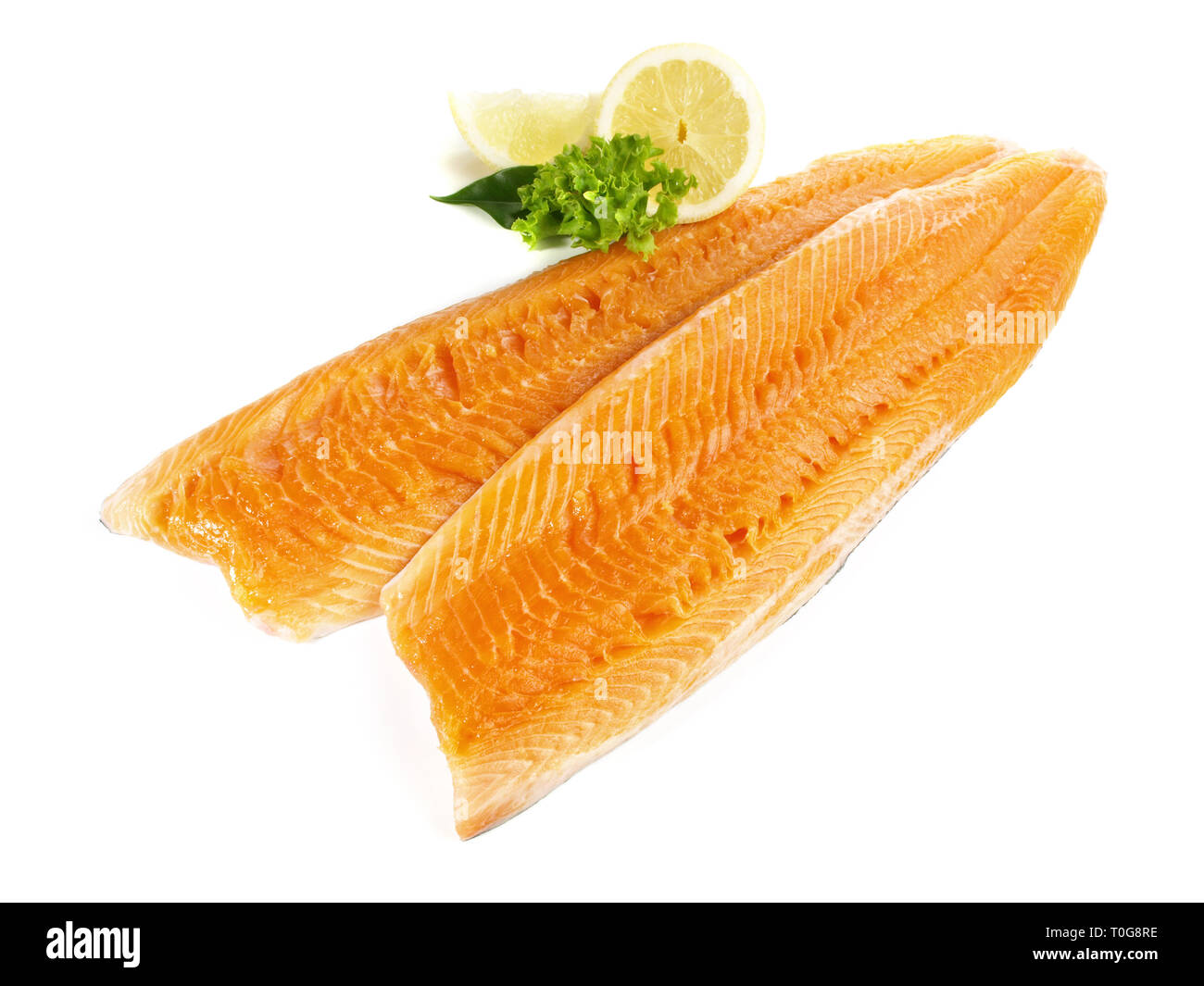 Salmon Trout - Fish Fillet on white Background Stock Photo - Alamy