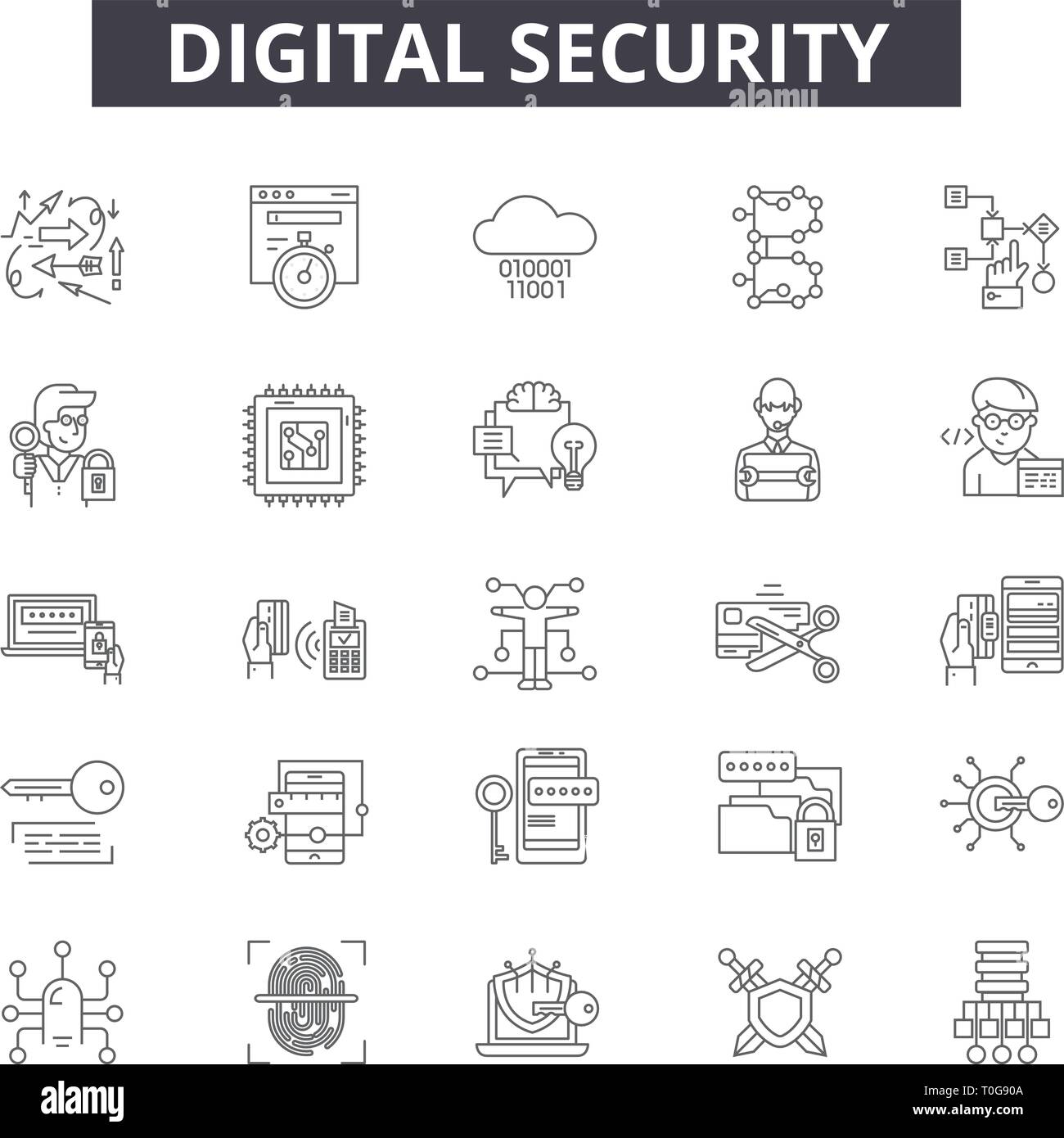 Digital security line icons for web and mobile design. Editable stroke ...