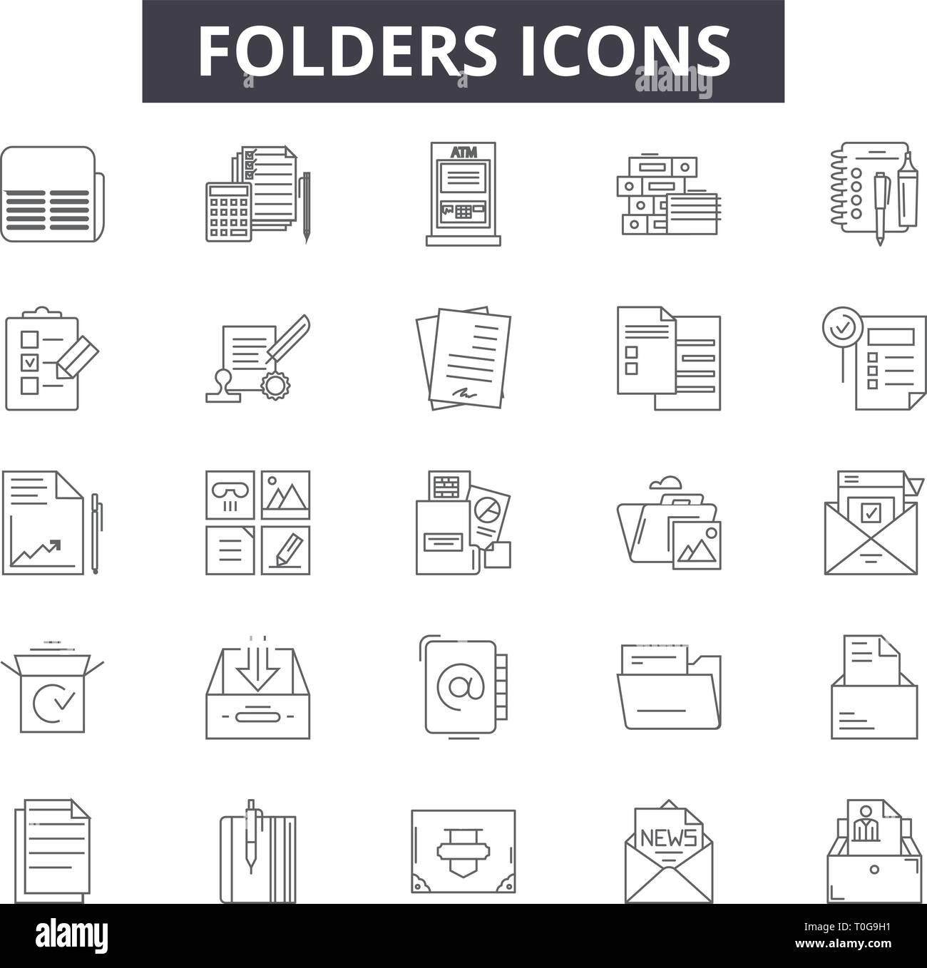 Folders line icons for web and mobile design. Editable stroke signs ...