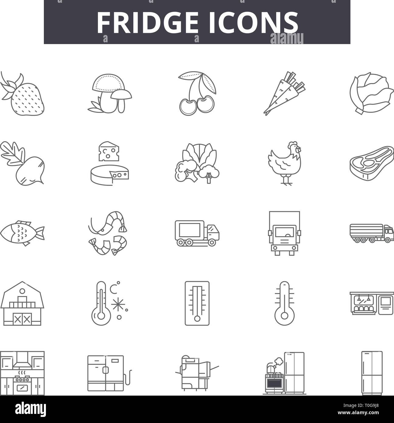 Fridge line icons for web and mobile design. Editable stroke signs ...