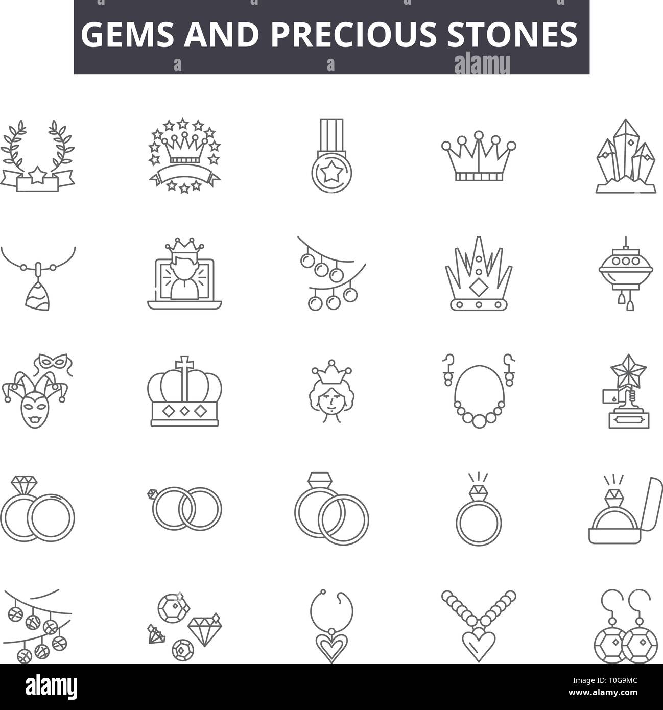 Gems and precious stones line icons for web and mobile design. Editable stroke signs. Gems and precious stones  outline concept illustrations Stock Vector