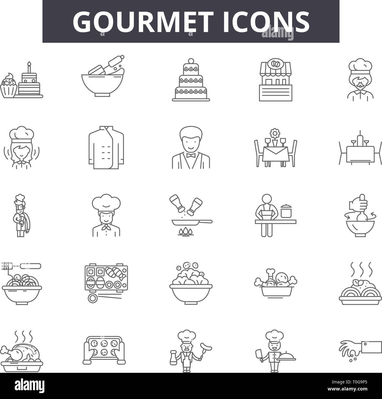 Gourmet line icons for web and mobile design. Editable stroke signs ...