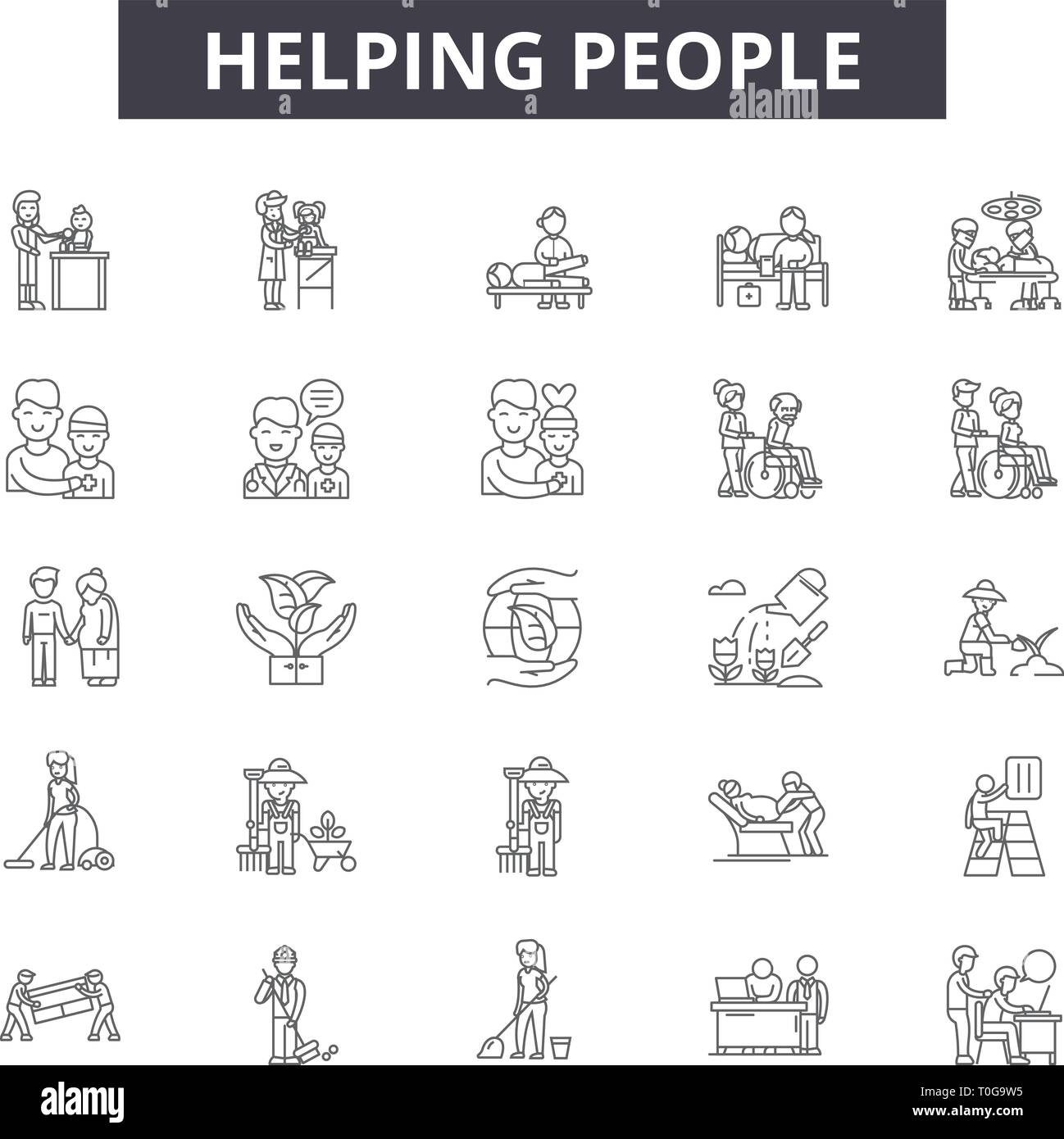 Helping people line icons for web and mobile design. Editable stroke ...