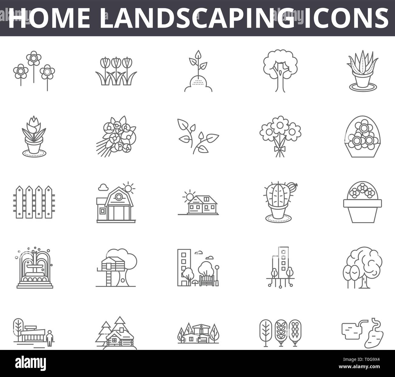 Home landscaping line icons for web and mobile design. Editable stroke ...