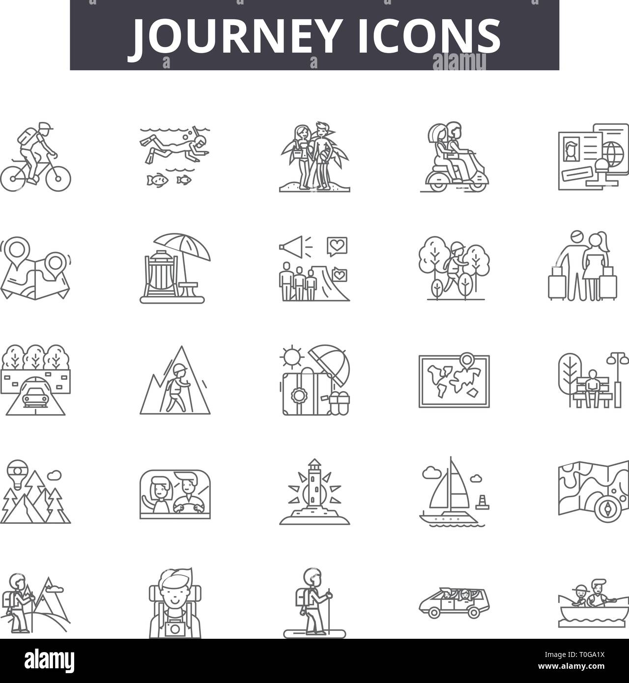 Journey line icons for web and mobile design. Editable stroke signs