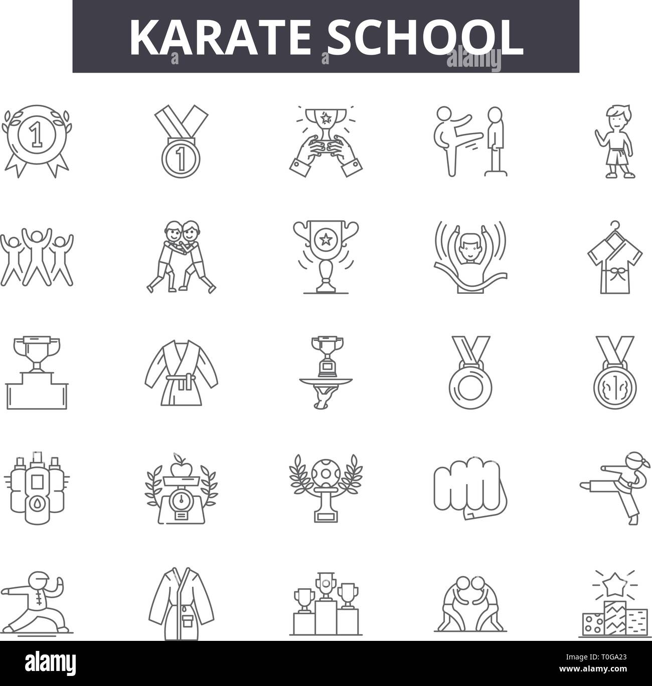 Karate school line icons for web and mobile design. Editable stroke signs. Karate school  outline concept illustrations Stock Vector