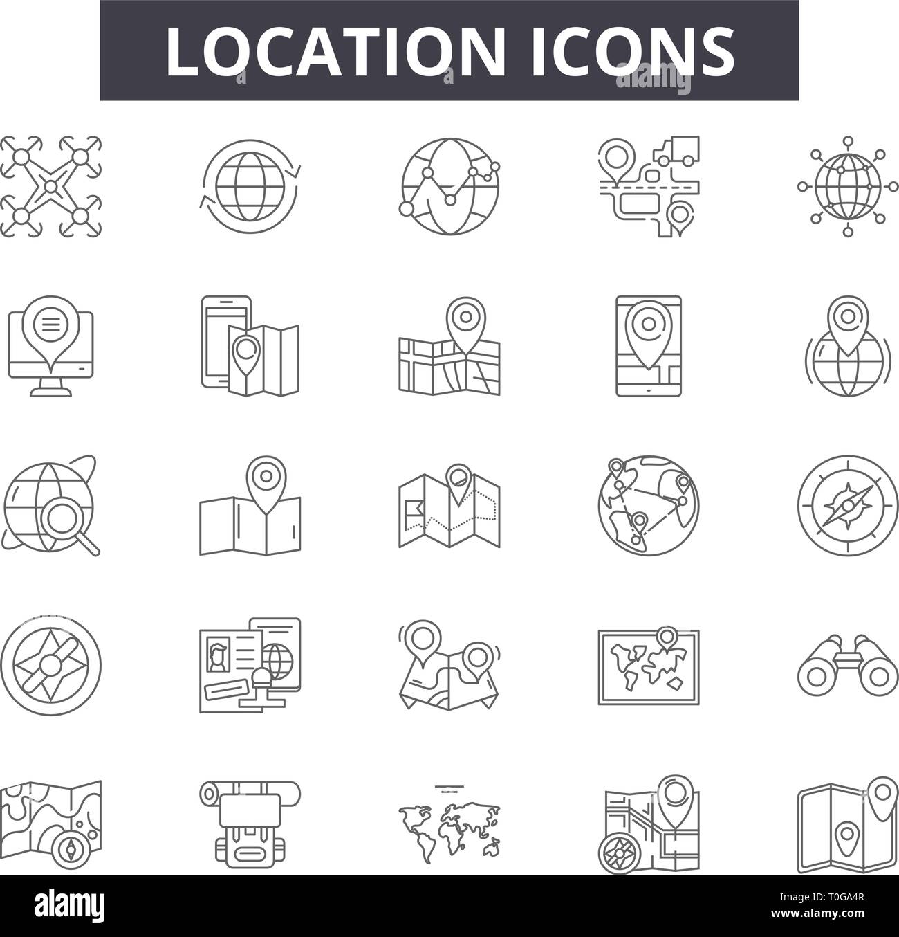 Location line icons for web and mobile design. Editable stroke signs ...