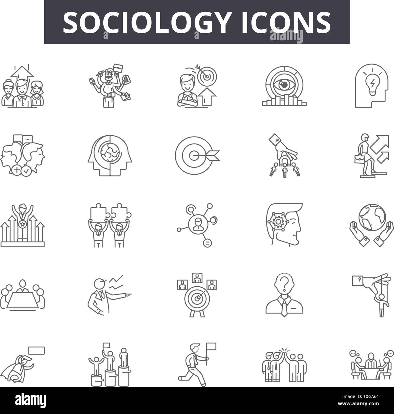 Sociology line icons for web and mobile design. Editable stroke signs. Sociology  outline concept illustrations Stock Vector
