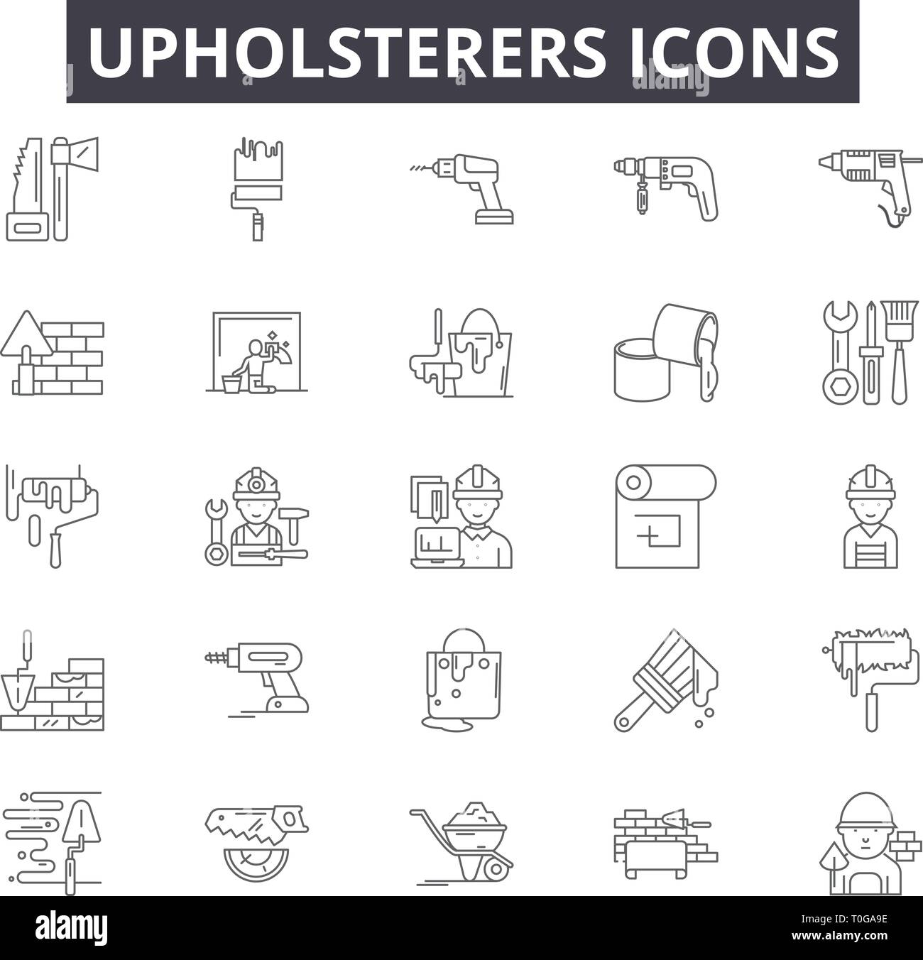 Upholsterers line icons for web and mobile design. Editable stroke signs. Upholsterers  outline concept illustrations Stock Vector
