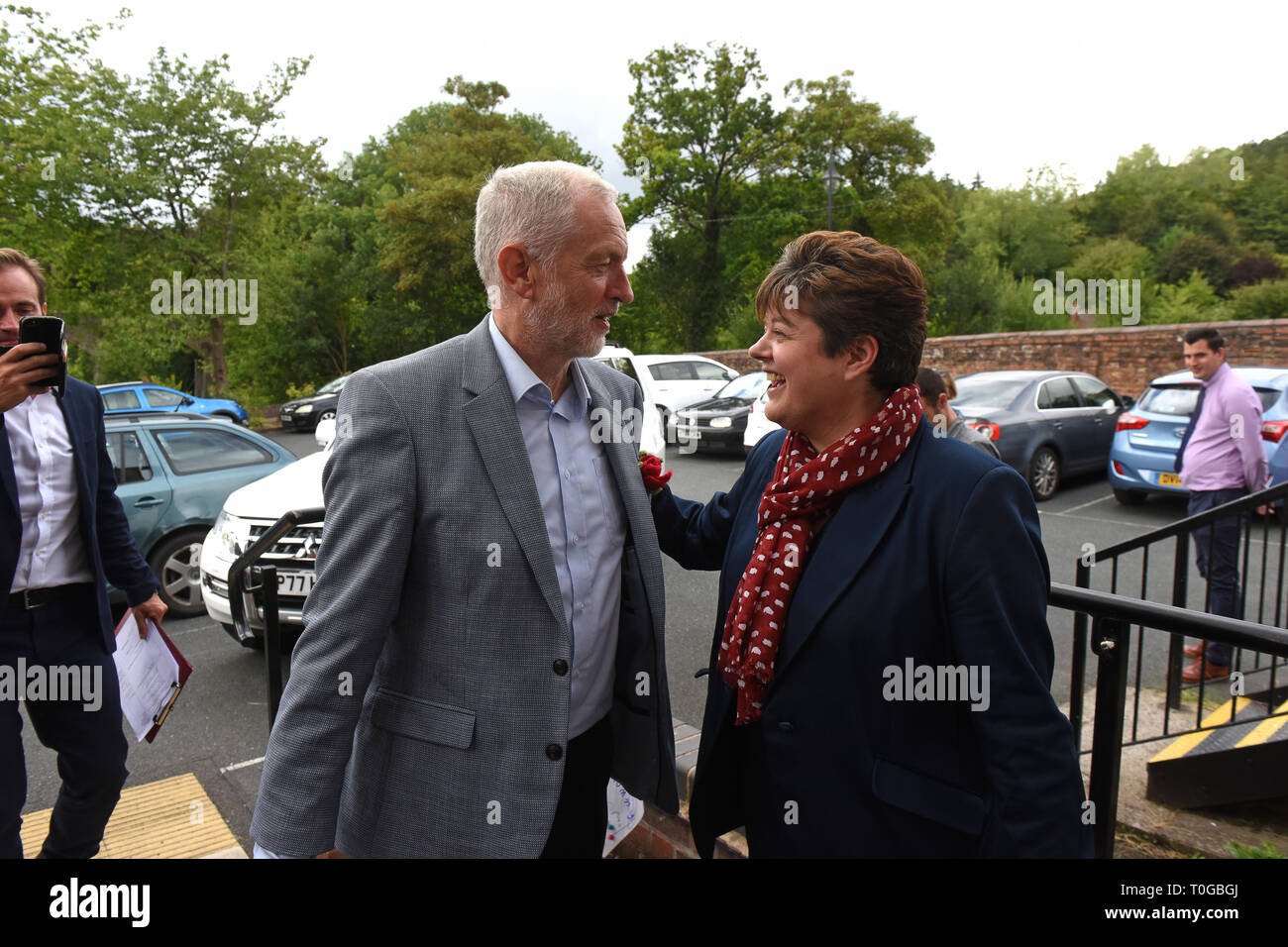 Labour party leader Jeremy Corbyn MP with Telford Parliamentary Candidate Katrina Gilman Stock Photo