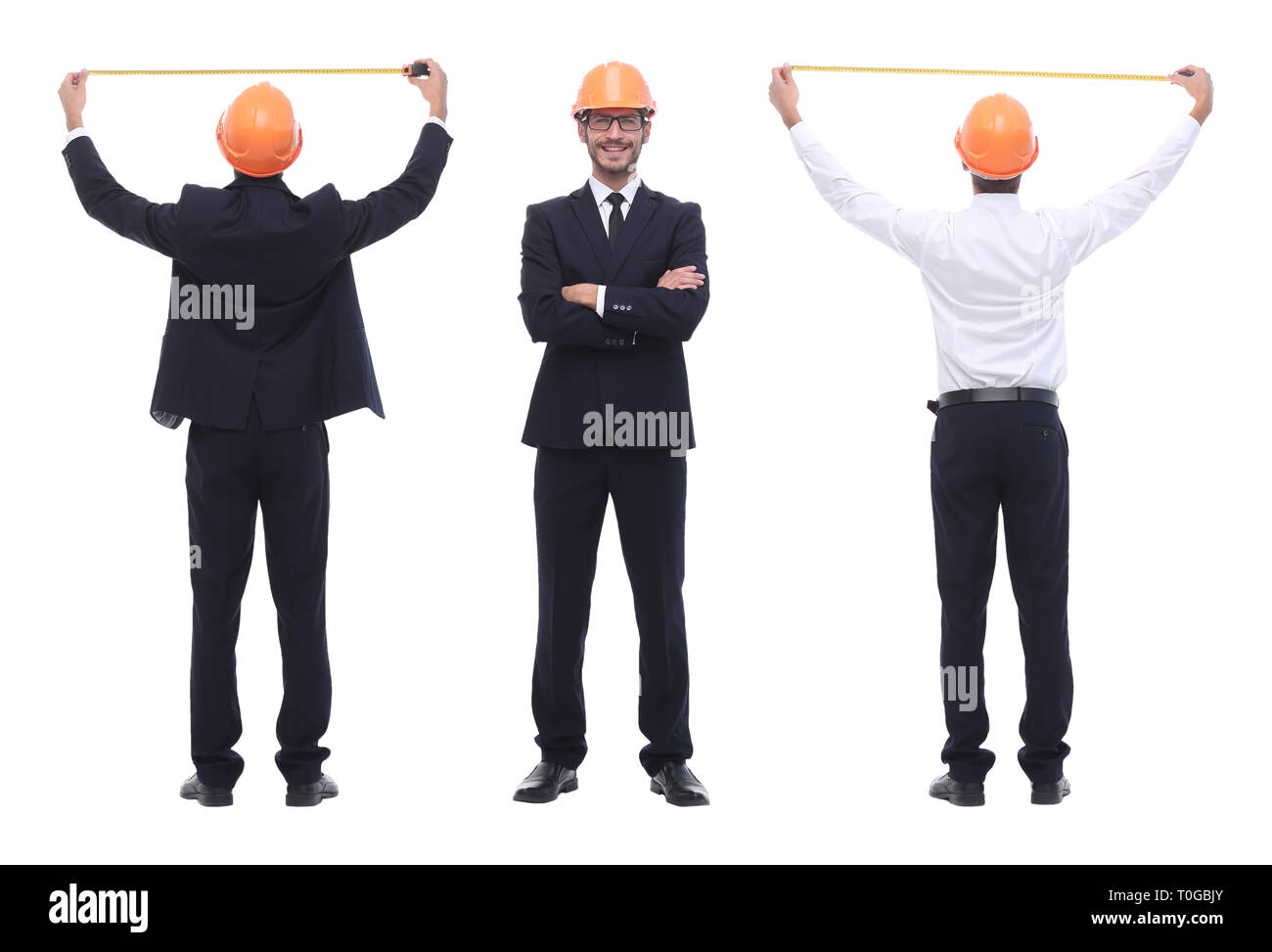 in full growth .qualified engineer architect isolated on white Stock