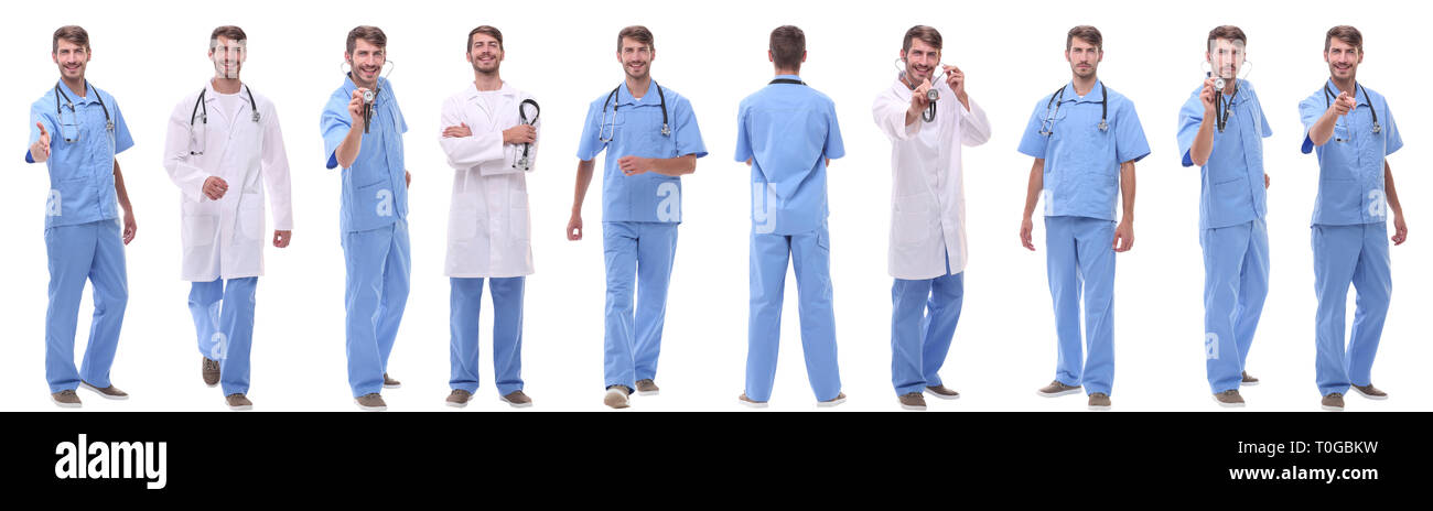 panoramic collage group of medical doctors . isolated on white Stock Photo