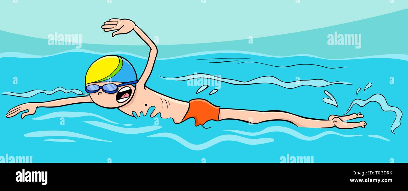 Cartoon Illustration of Boy Swimming in the Water Crawl Stroke Technique  Stock Vector Image & Art - Alamy