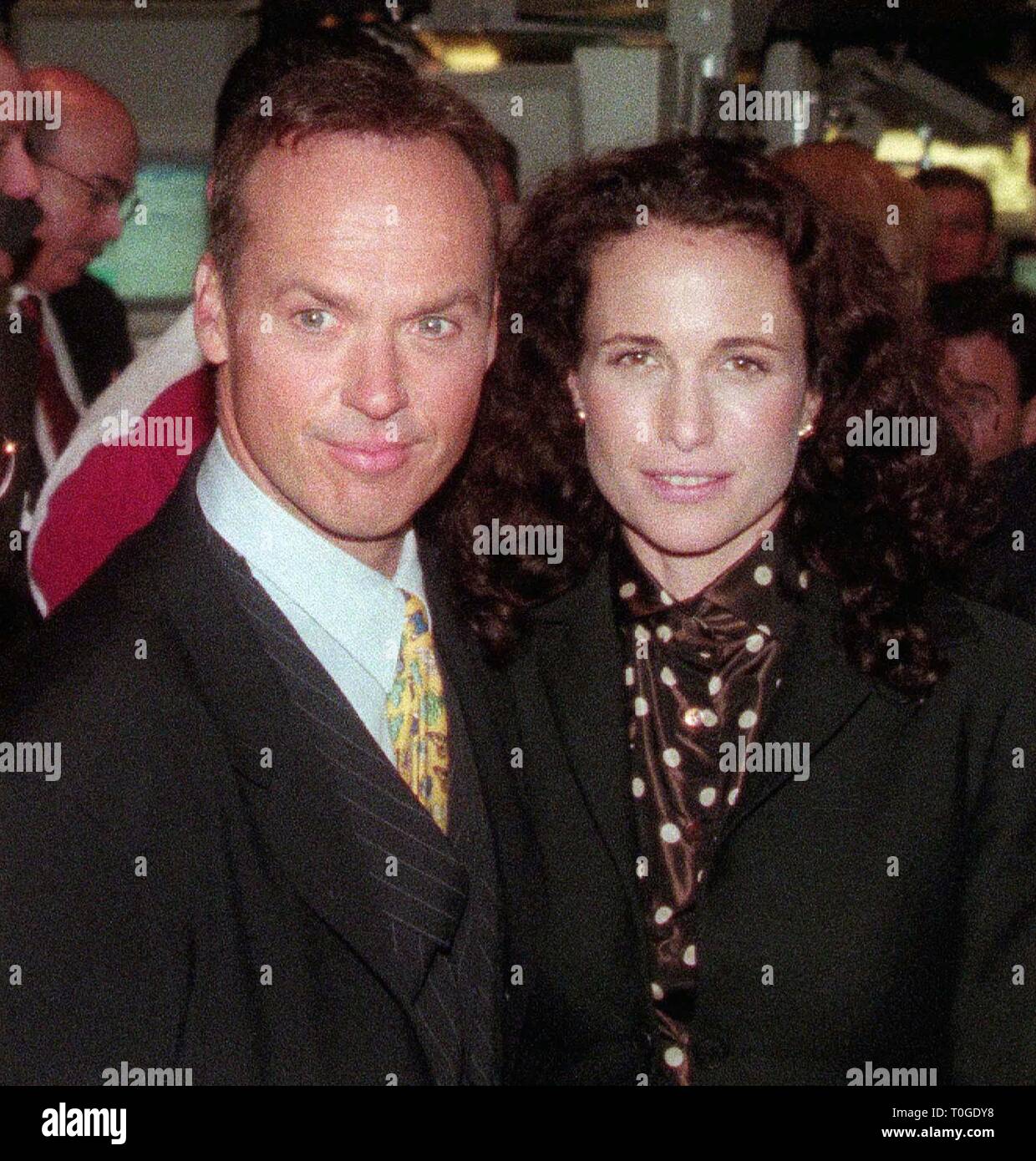 Michael Keaton and Andie McDowell at the New York Stock Exchange 1996 Photo By John Barrett/PHOTOlink Stock Photo