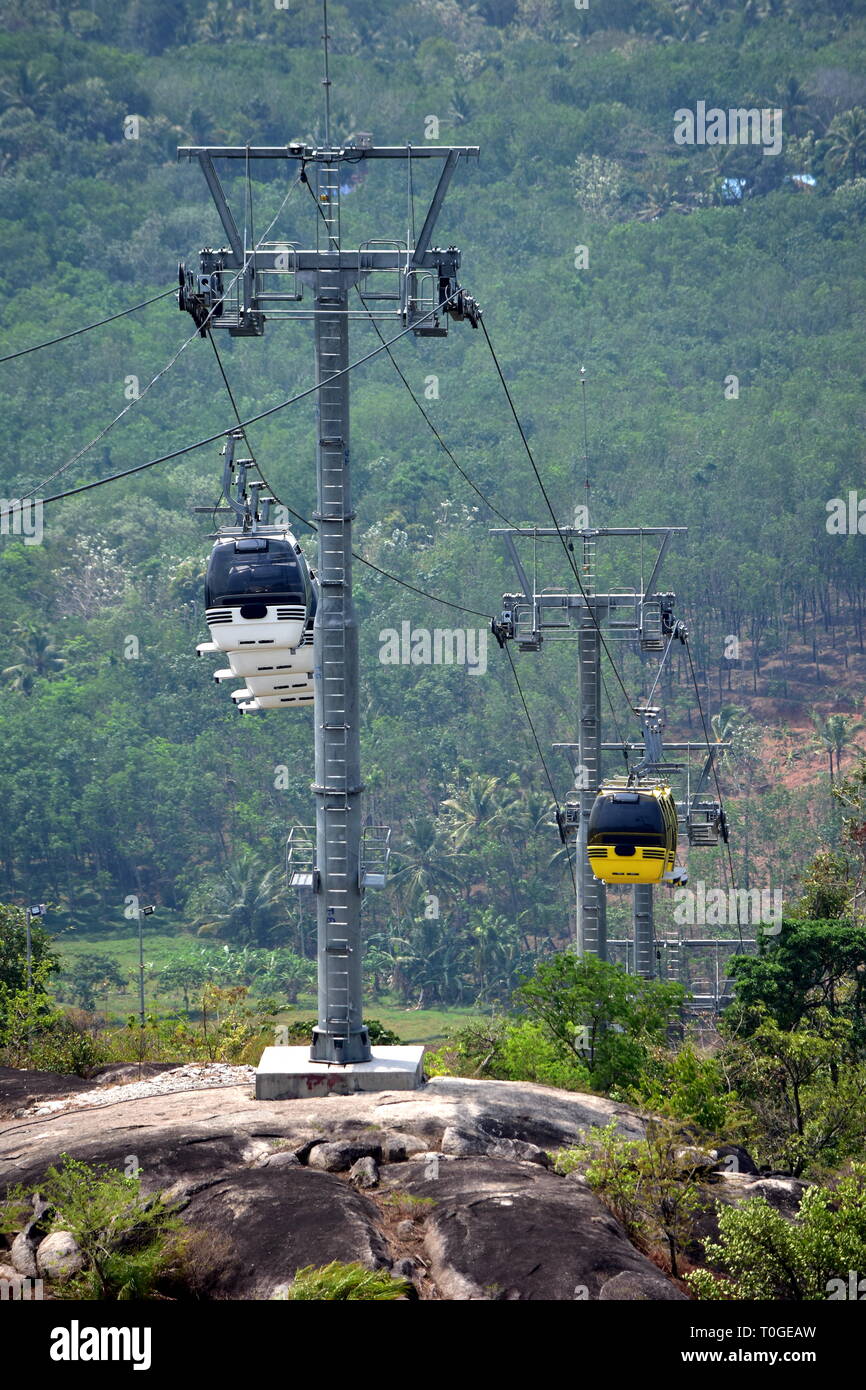 Kollam, Kerala, India - March 2, 2019 : Glass-covered cable car Stock Photo