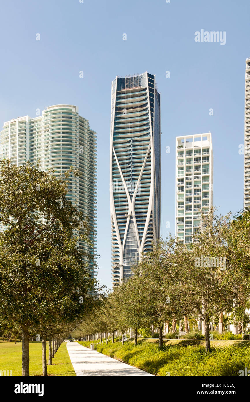the One Thousand Museum, by architect Zaha Hadid, high-rise, residential, condominium under construction in Miami, Florida, U.S.A Stock Photo