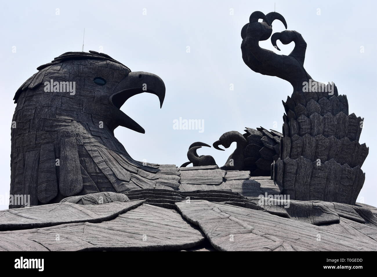 Kollam, Kerala, India - March 2, 2019 : Panoramic view of the Jatayu sculpture Stock Photo
