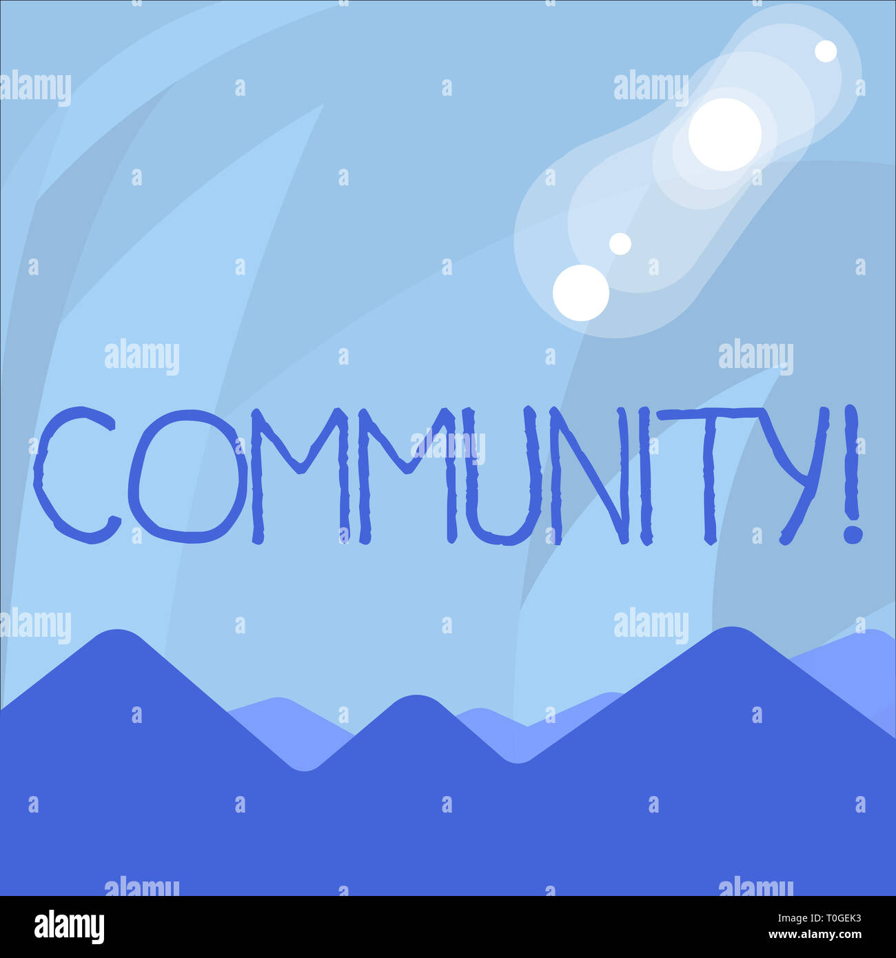 Conceptual hand writing showing Community. Concept meaning Neighborhood Association State Affiliation Alliance Unity Group View of Colorful Mountains  Stock Photo