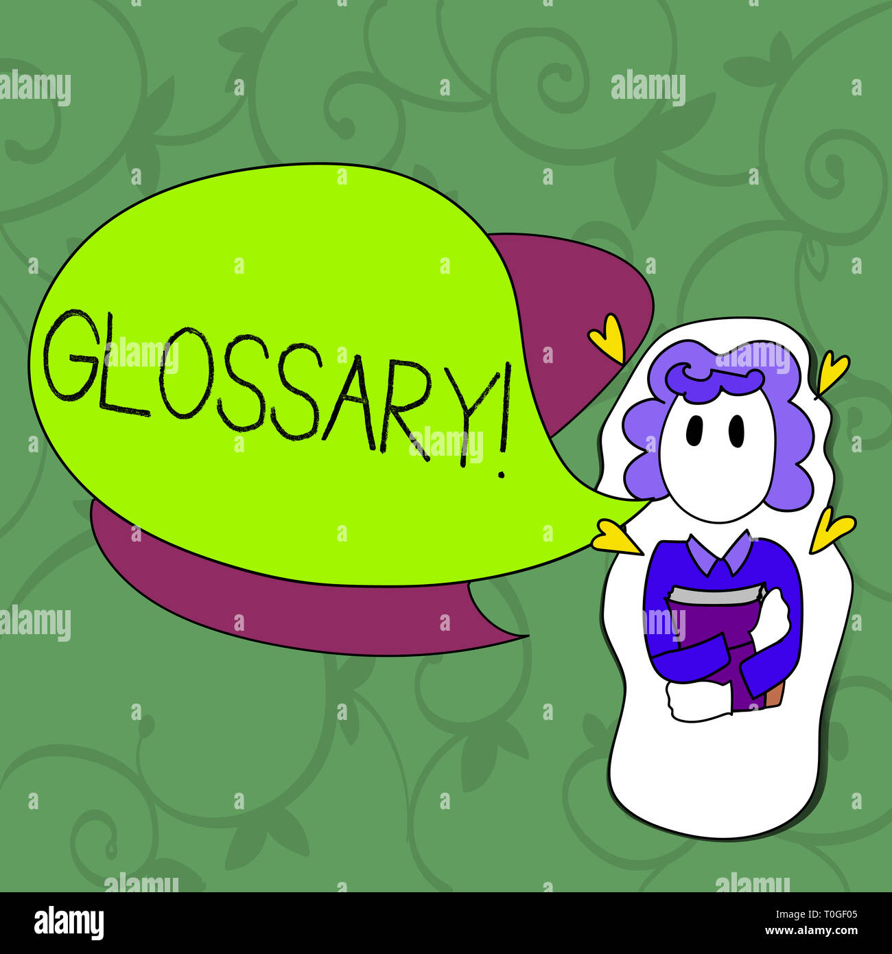 Conceptual hand writing showing Glossary. Concept meaning Alphabetical list  of terms with meanings Vocabulary Descriptions Girl Holding Book with Hear  Stock Photo - Alamy