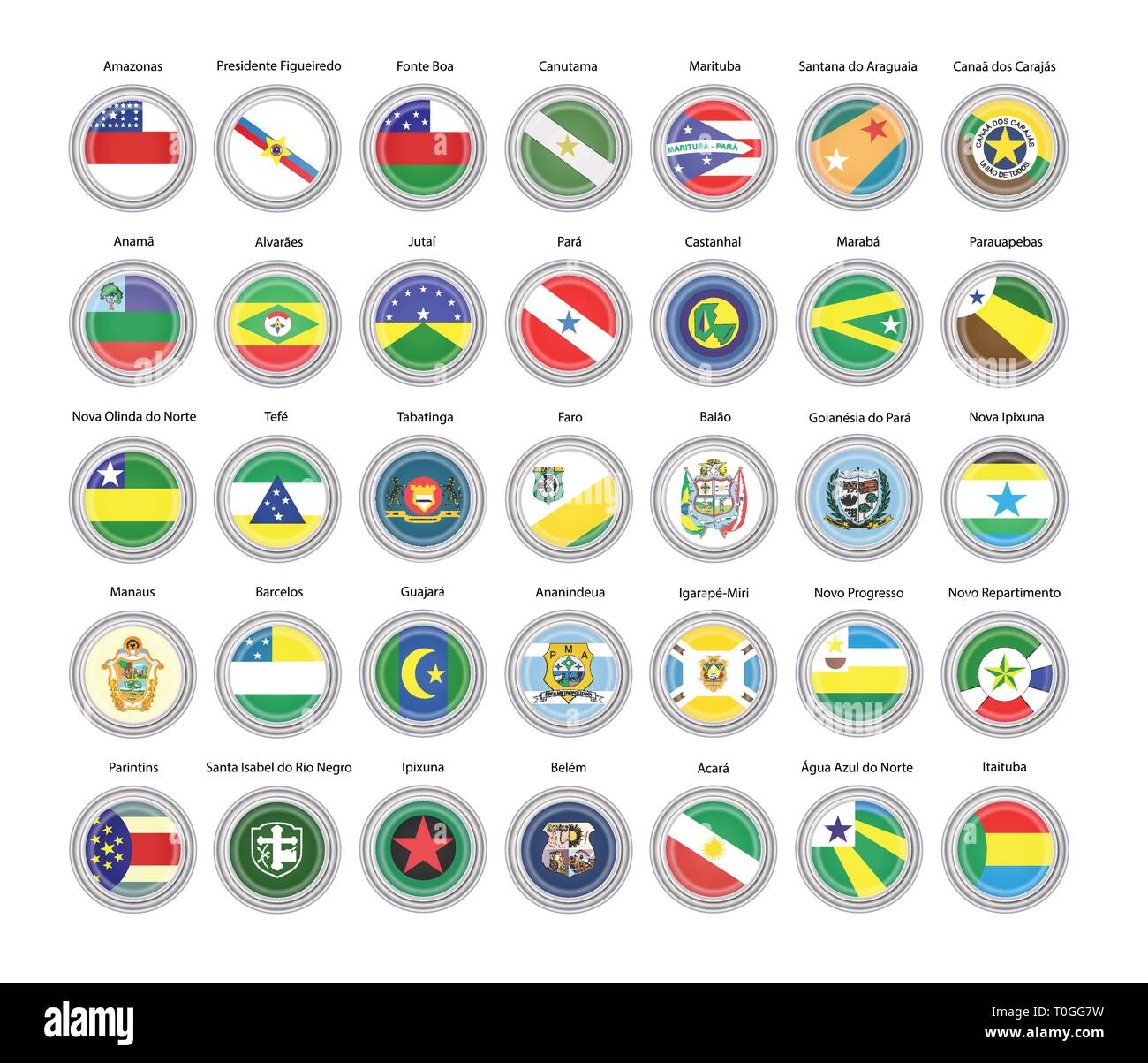 Set of vector icons. Flags of Amazonas and Para states, Brazil. 3D illustration. Stock Vector