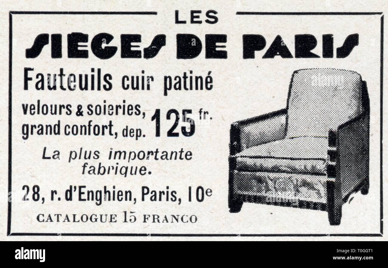 Publicité ancienne. Les Sièges de Paris. 1 mars 1930 Stock Photo