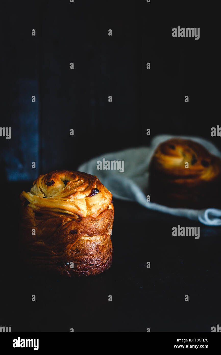 Easter cake kranch with icing sugar on a dark background. Stock Photo