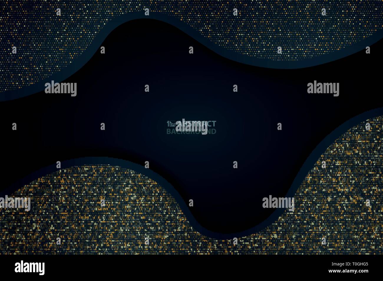 Abstract dark blue paper cut with gold glitter pattern background. You