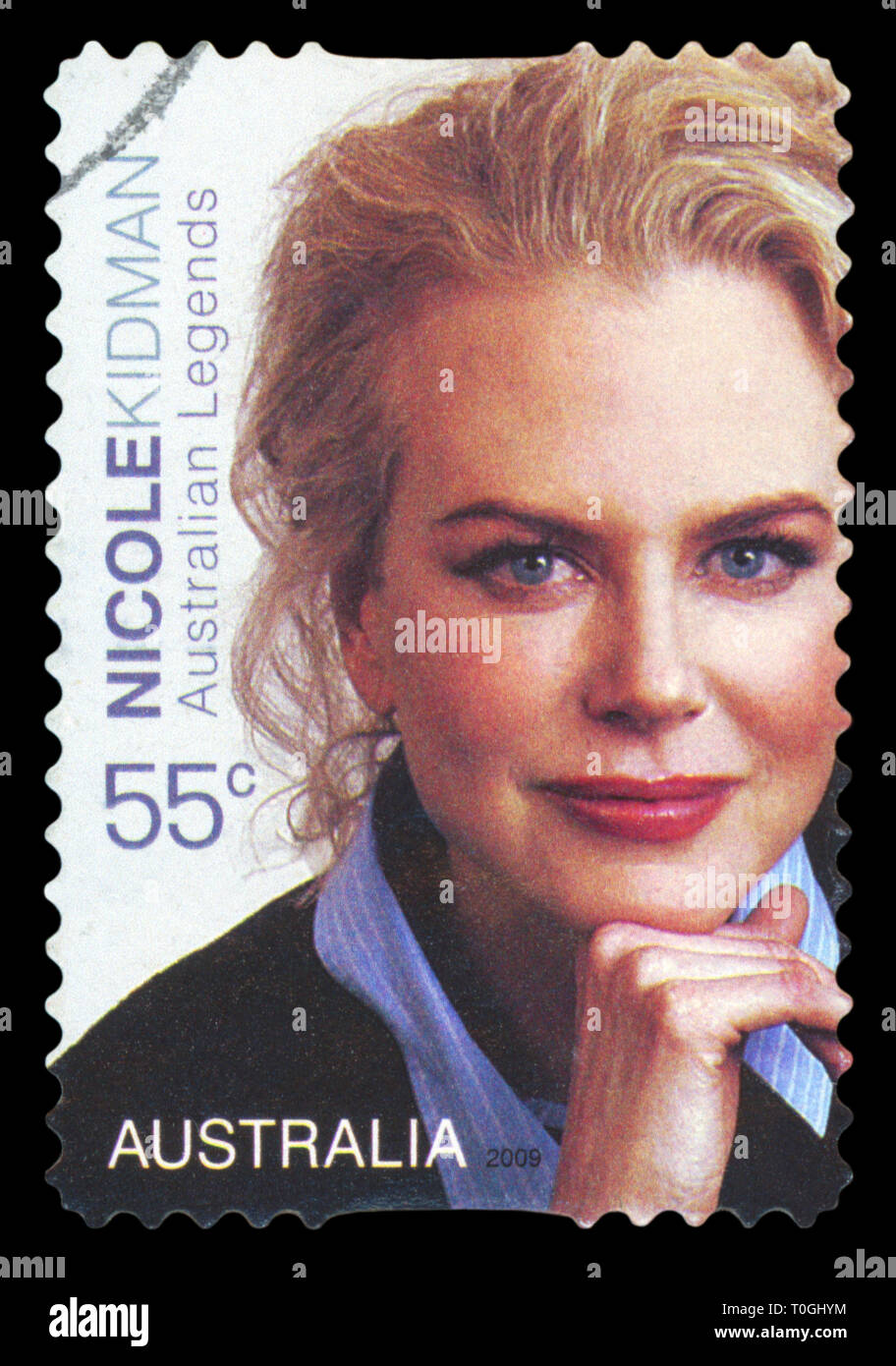 AUSTRALIA - CIRCA 2009: a postage stamp printed in Australia showing an image of actress Nicole Kidman, circa 2009. Stock Photo