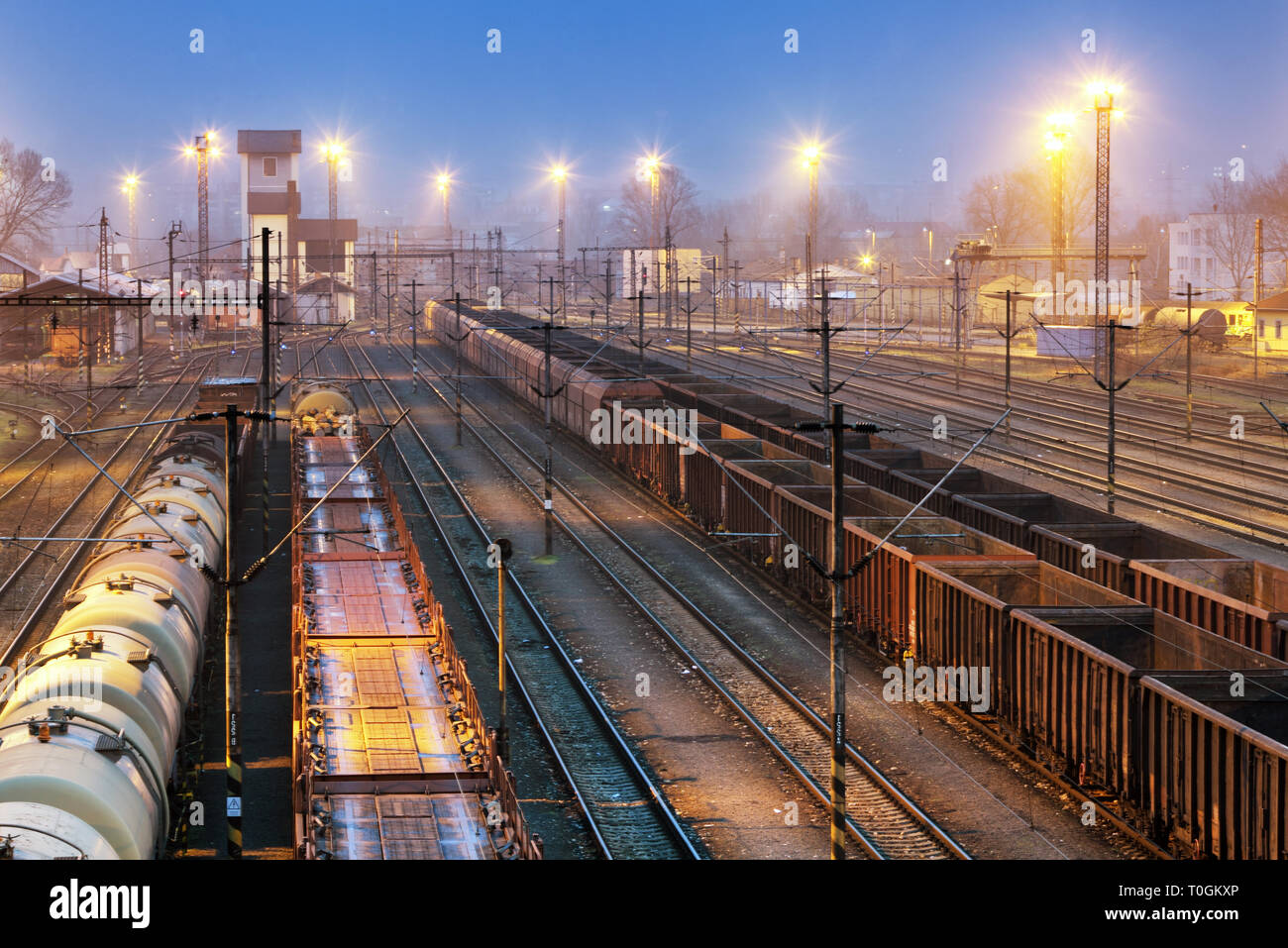 Train railway with freight station, Transportation Stock Photo